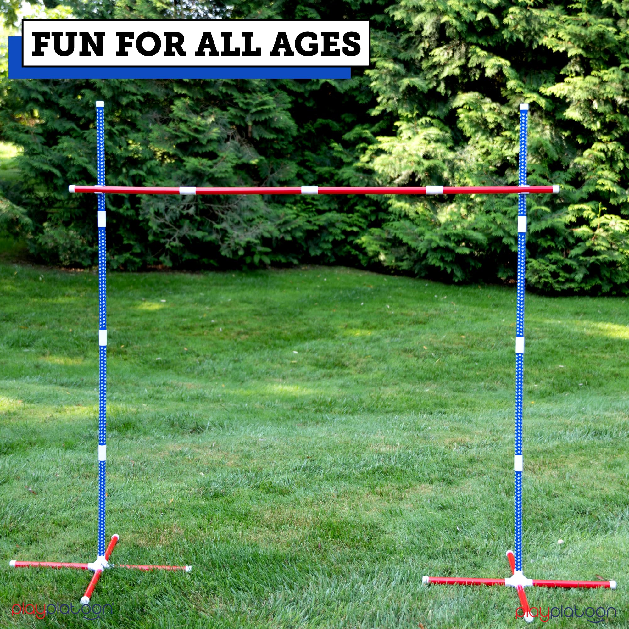 Play Platoon Limbo Stick Yard Game for Adults & Kids -Limbo Game Set, Limbo Stick Set for Backyard Games, Lawn Games or Outdoor Parties Games for Kids, Adults & Family - Red White & Blue