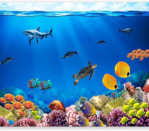 artgeist Mural de pared bajo el océano submarino de 135 x 101 pulgadas, papel tapiz autoadhesivo XXL para despegar y pegar, calcomanía grande