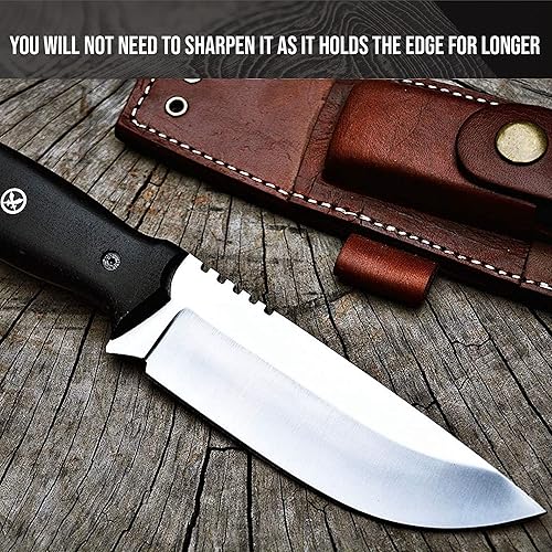 Miniatura 3 de BIGCAT ROAR Cuchillo de caza hecho a mano, cuchillo de caza de hoja fija de espiga completa Bushcraft con funda y mango de madera de nogal, cuchillo