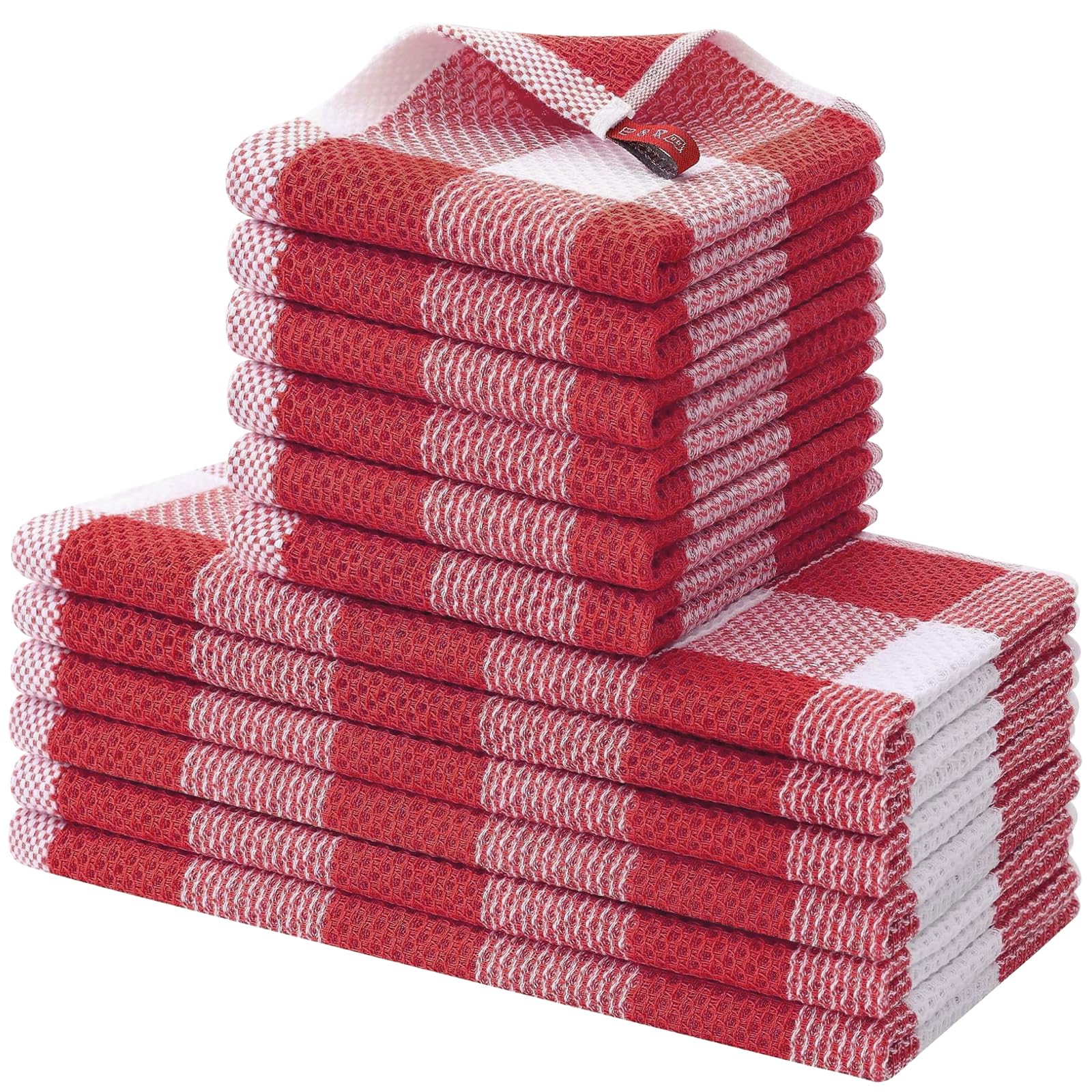 Homaxy Lot de 12 torchons de cuisine 100 % coton gaufré, super doux et absorbants, 30,5 x 30,5 x 71,1 cm, blanc et rouge