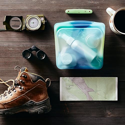 Miniatura 2 de Stasher Bolsa de silicona reutilizable para almacenamiento de alimentos, teñido anudado, azul, microondas, al vacío, apta para lavavajillas, horno y