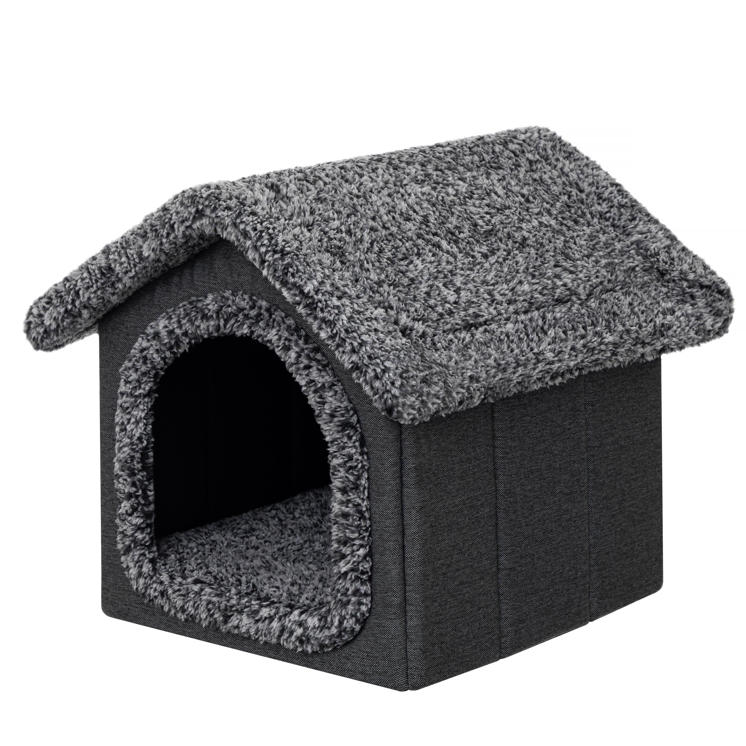 Caseta para mascotas, casa para perros, caseta para gatos, casa para perros, cojín para gatos, casa mullida, negro, 32 x 38 x 32 cm