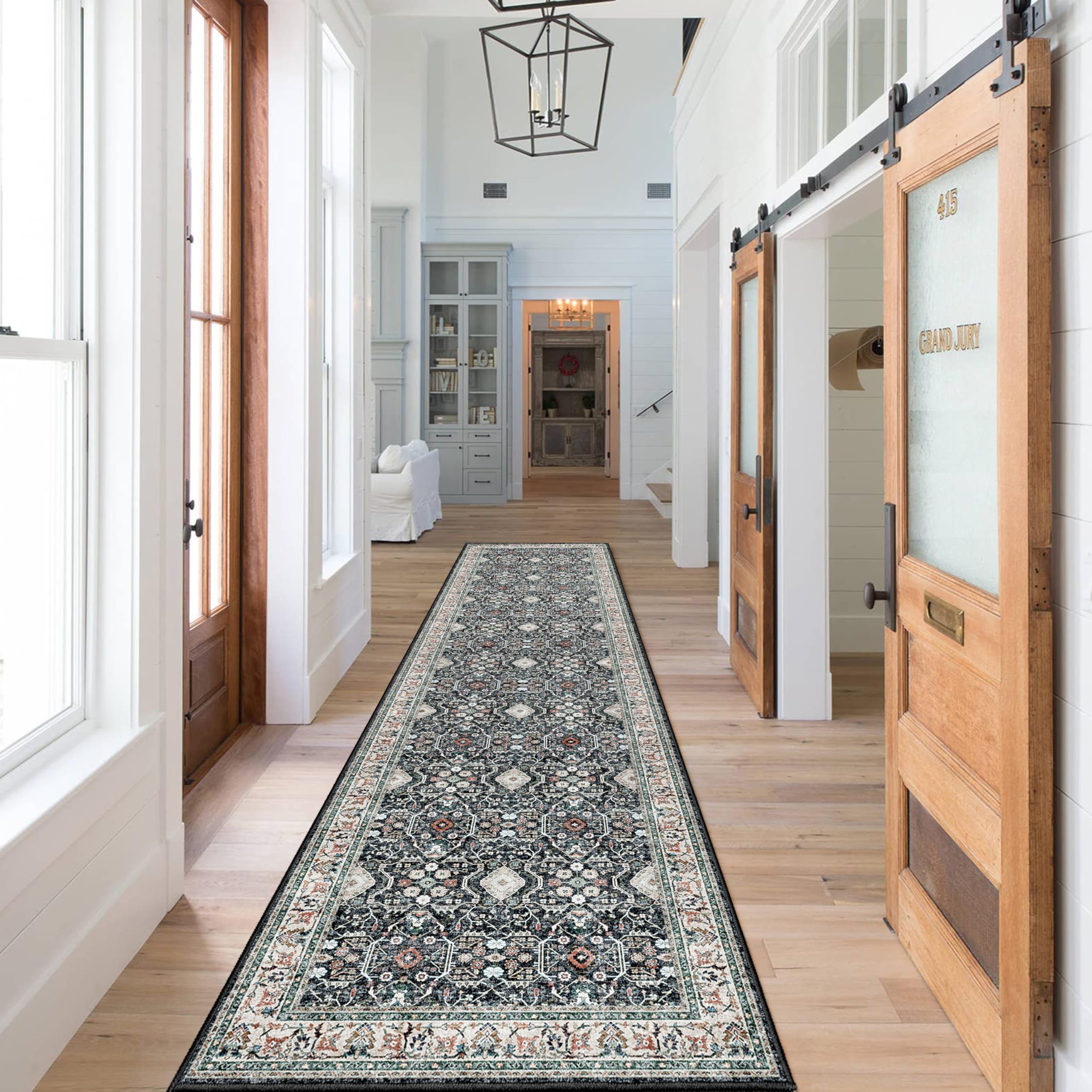 HY HAO YUN LAI Non Slip Runners for Hallways,Washable Long Ultra Soft Kitchen Runner Rug,Non Shedding Accent Farmhouse Runner Rugs (Black, 2 X 10)