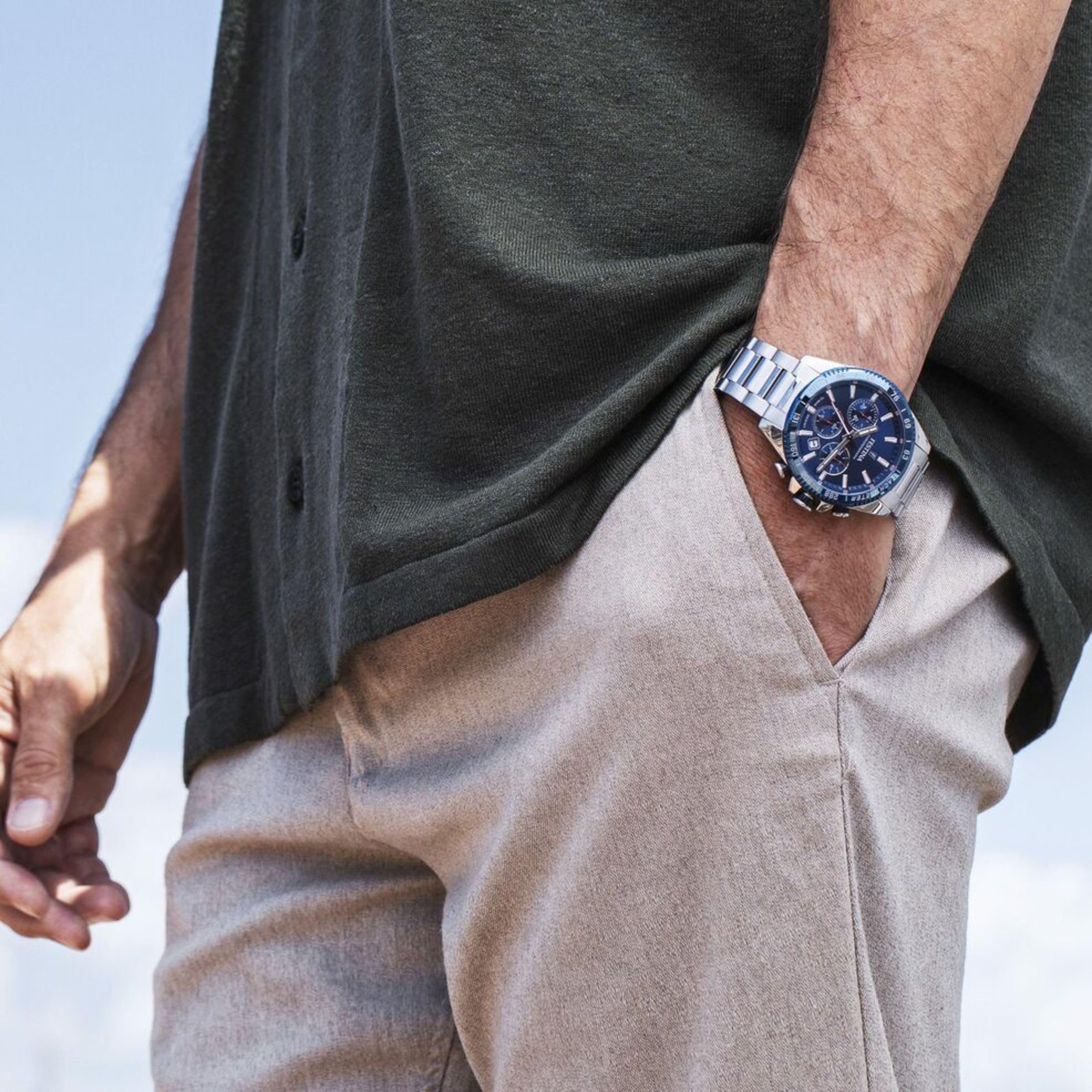 Festina Montre Homme Analogique en Acier Inoxydable 316L - Mouvement Quartz - Chronographe - Calendrier - Verre Minéral Haute Résistance - Étanche 10 ATM F20560 Timeless Chronograph