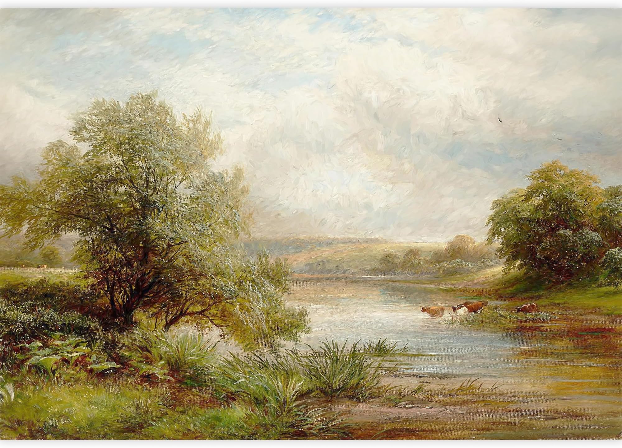 IDEA4WALL Removable Wall Sticker/Wall Mural Pastel Scenic Forest Tree Valley Nature Wilderness Illustrations Fine Art Farmhouse/Country Landscape Rustic for Living Room, Bedroom, Office - 66"x96"