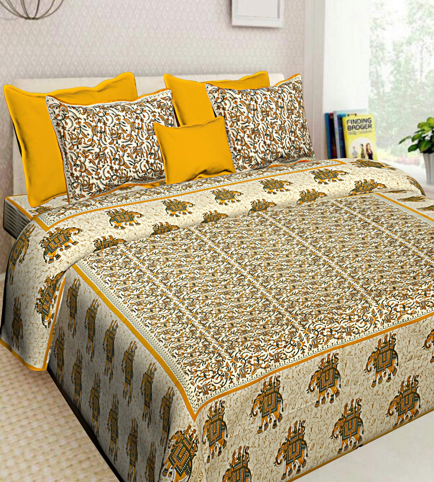 PYAARA PRINTS® Bedsheets ||Rajasthani Jaipuri Tradition Printed,100% Pure Cotton, King Size Double Bed Bedsheet with 2 Zipper Pillow Cover Chadar| (90X108 inches) (Yellow) (B0BDR9WRQT) Amazon Price History, Amazon Price Tracker