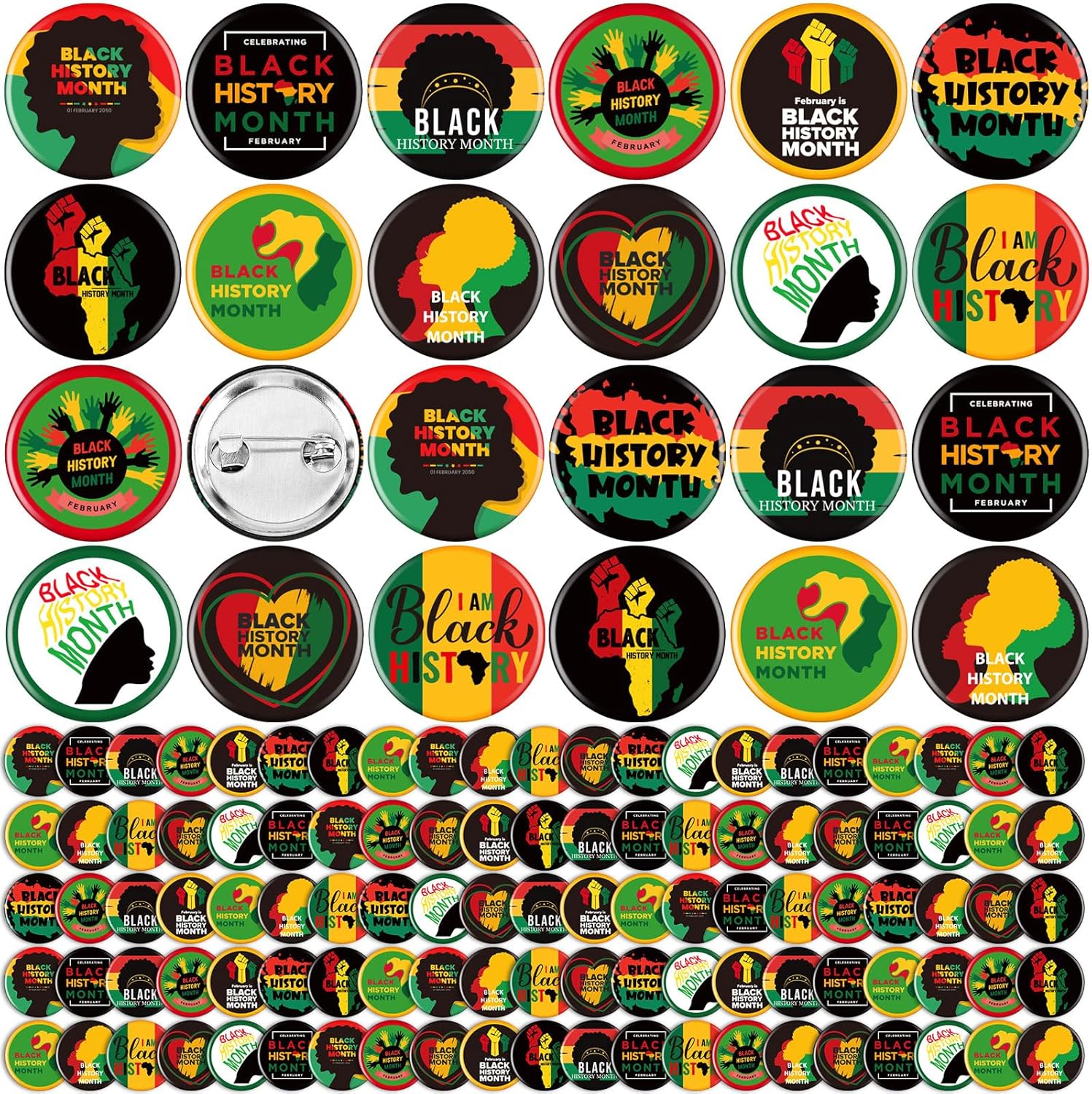 Sotiff 300 Pcs Black History Month Buttons Pins Bulks 1 Inch Round Black History Pride Pinback Metal Button Badges Decorations for Women Men Backpack Jackets Bags