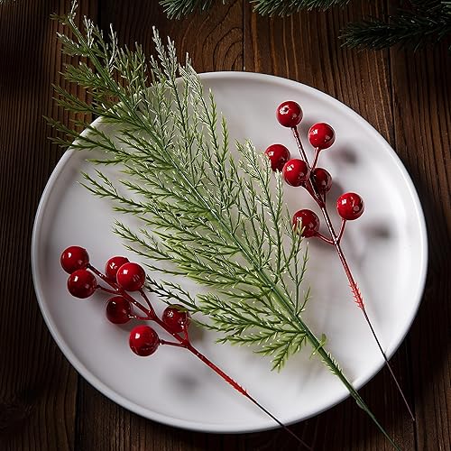 Miniatura 6 de Watayo 30 ramas de pino artificiales, 13.5 pulgadas, púas de hojas de pino sintético de plástico, ramitas de pino de Navidad falsas para decoración