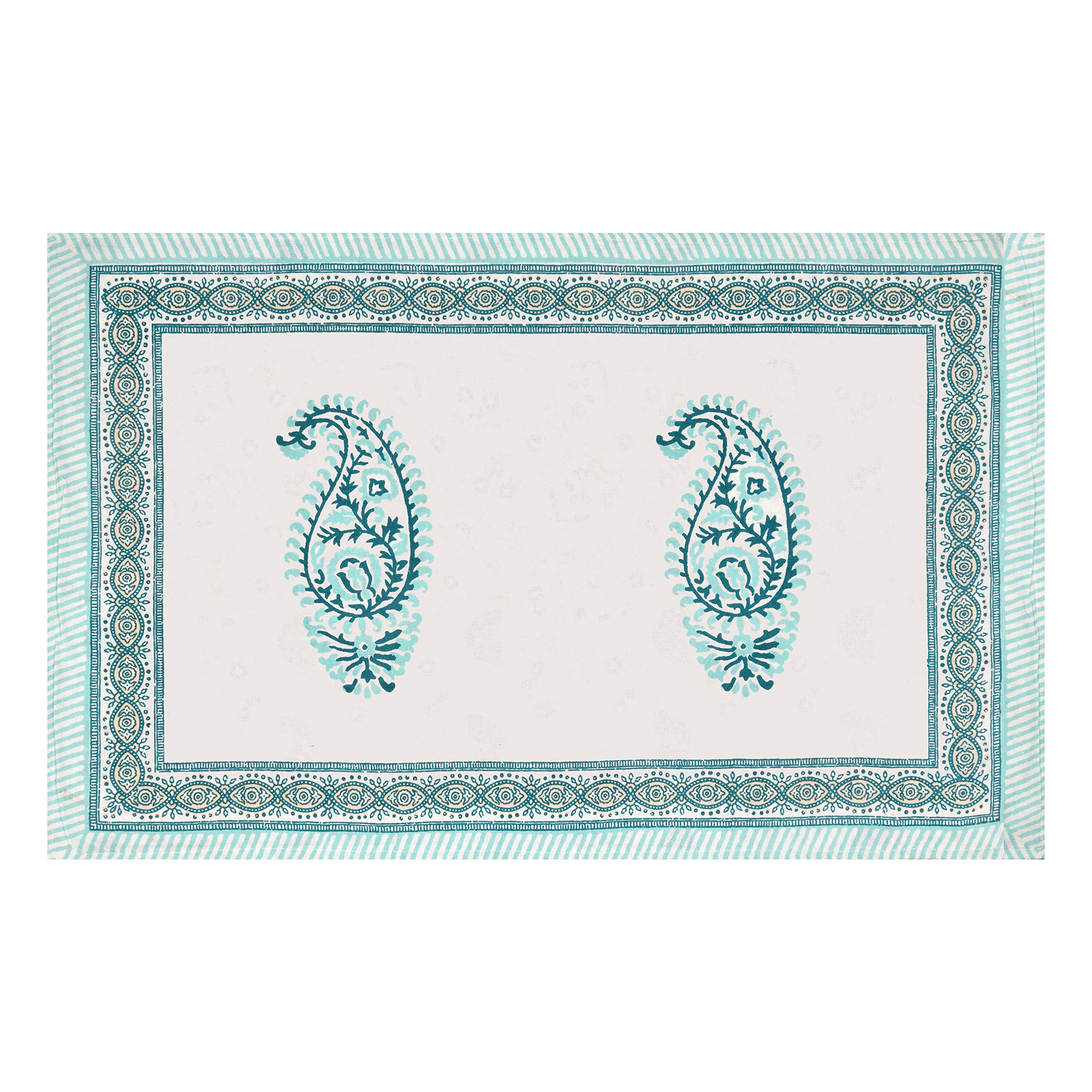 BLOCKS OF INDIA Hand Block Printed 200 TC Cotton King Size Bedsheet (Turquoise JAAL) 3