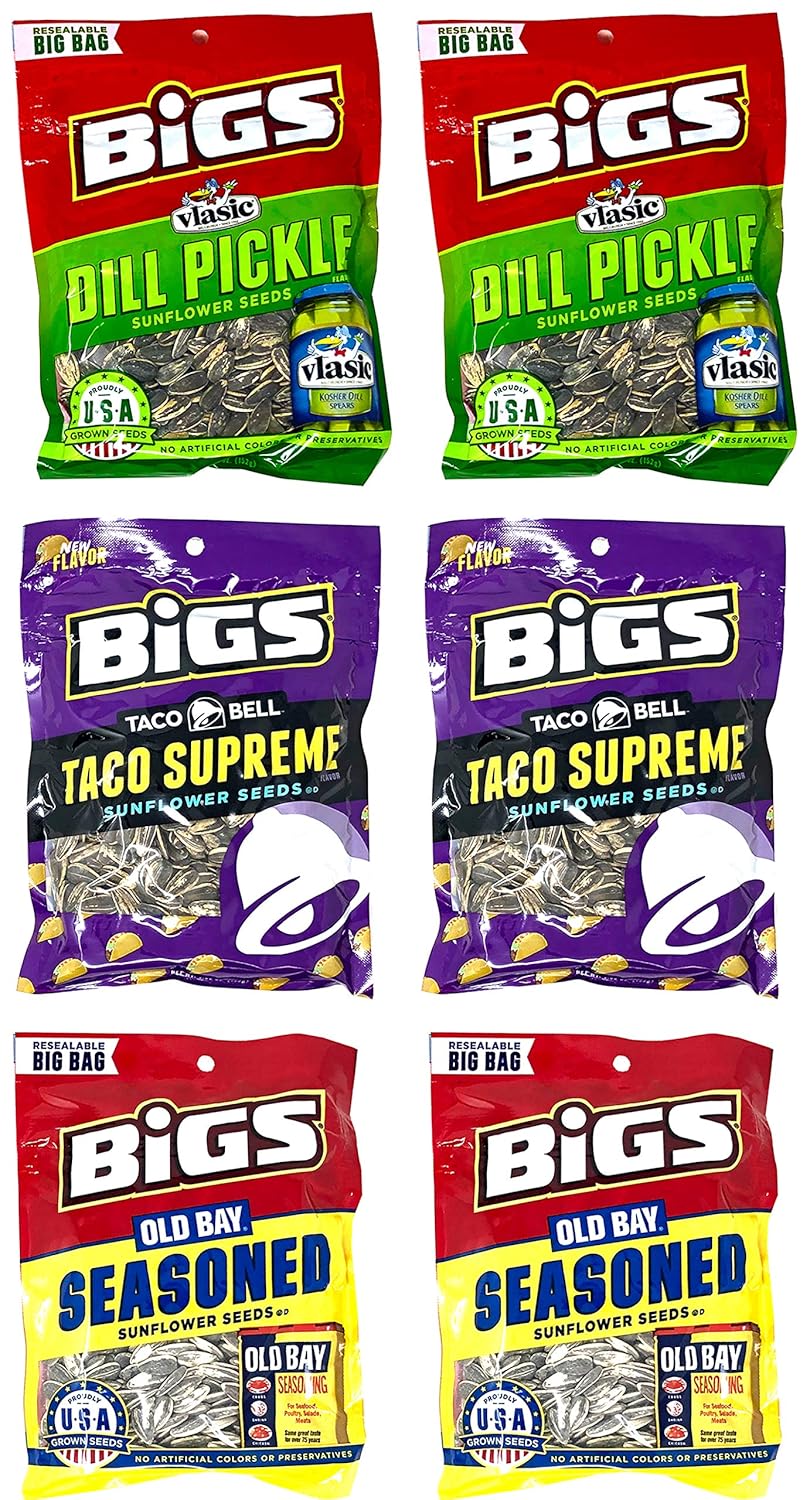 Bigs Sunflower Seeds Variety Pack of 6 (5.35 Ounces) Taco