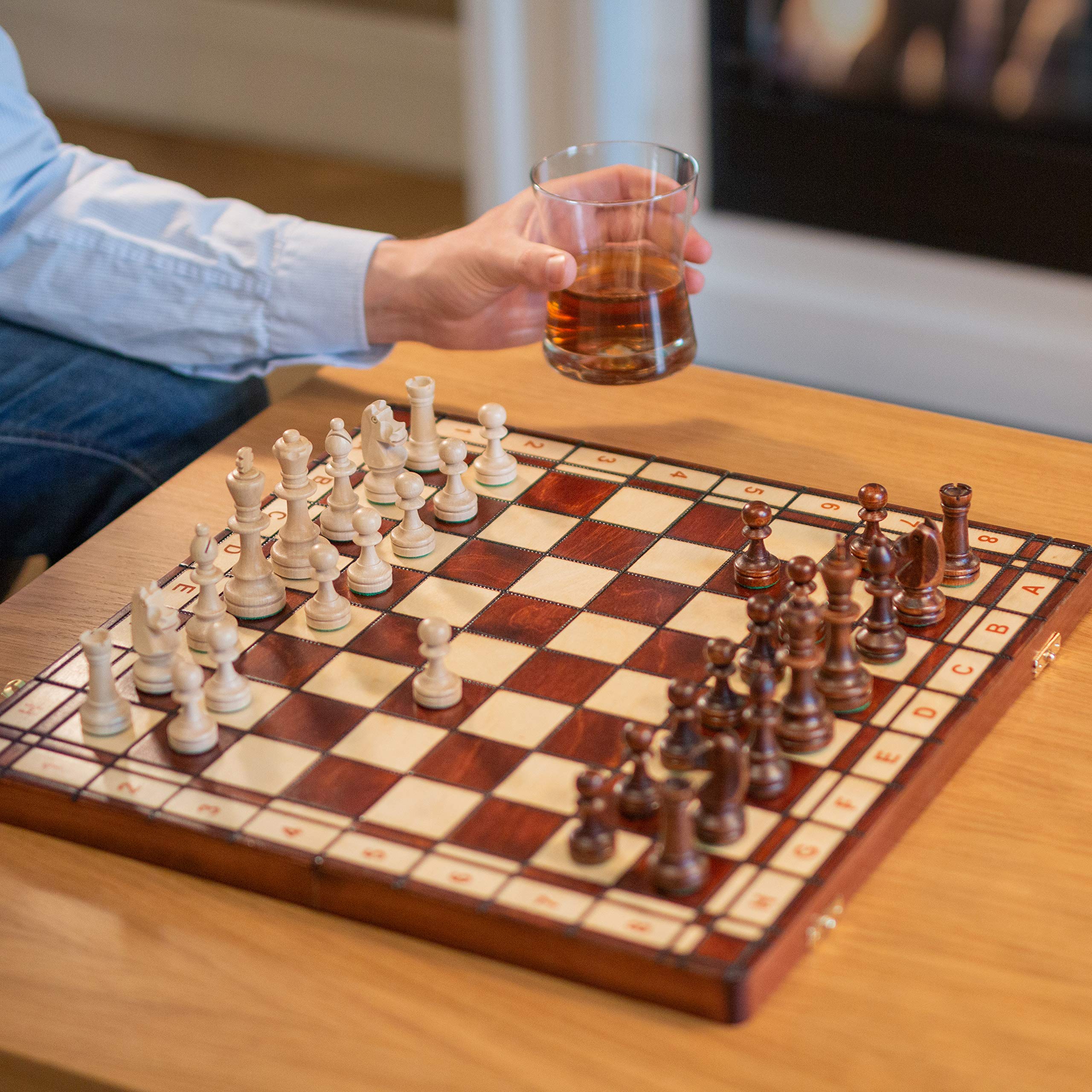 Echiquier en bois Pliable - Jeu d'échecs Coffret - Taille 3 - 35x35cm
