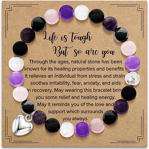 ZOKCC Inspirational Gifts Bracelets for Women Healing Natural Stone Bracelets - Get Well Soon Gifts for Women Best Friends Sister Girls - Life is