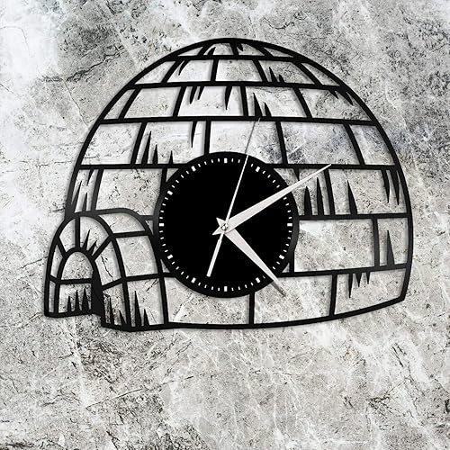 Igloo - Reloj de pared de vinilo, regalo único para amigos, sala de estar, decoración de la casa, oficina, bar, decoración del hogar