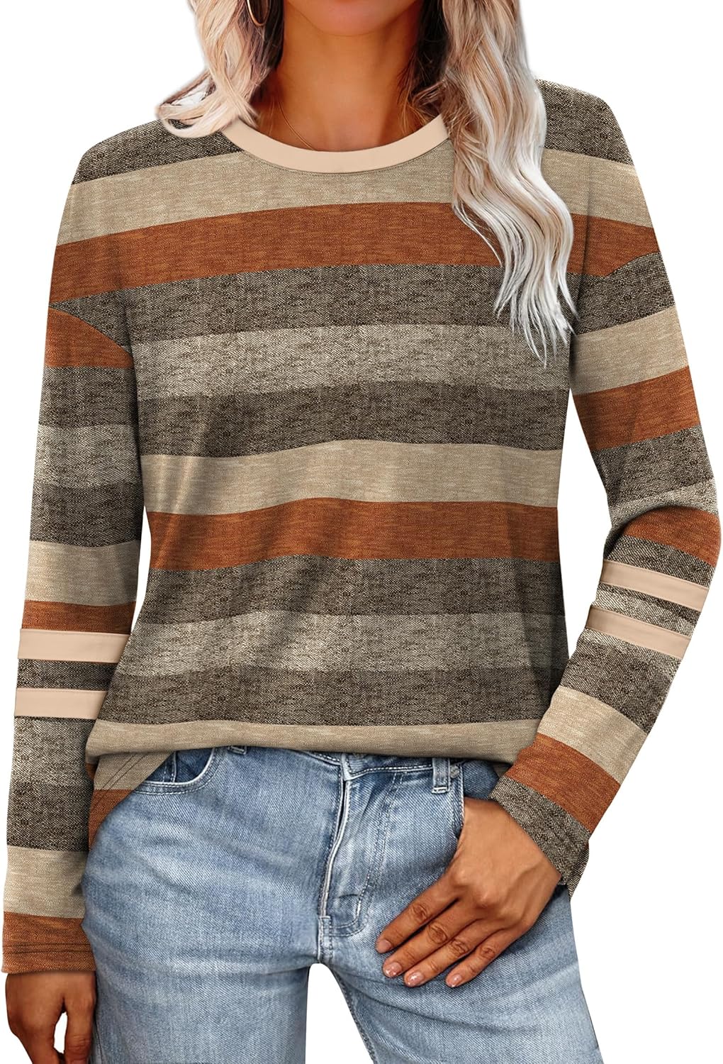 Sampeel Long Sleeve Shirts for Women Color Block Casual Tops Fall Outfits 2026 Basic Tees Trendy Spring Clothes - Image 2