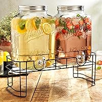 Vista 1 de 2 GALLON Glass Drink Dispensers for Parties, Original Mason Ice Beverage Dispensers with Metal stand, Glass Water Dispenser with Spigot, Laundry