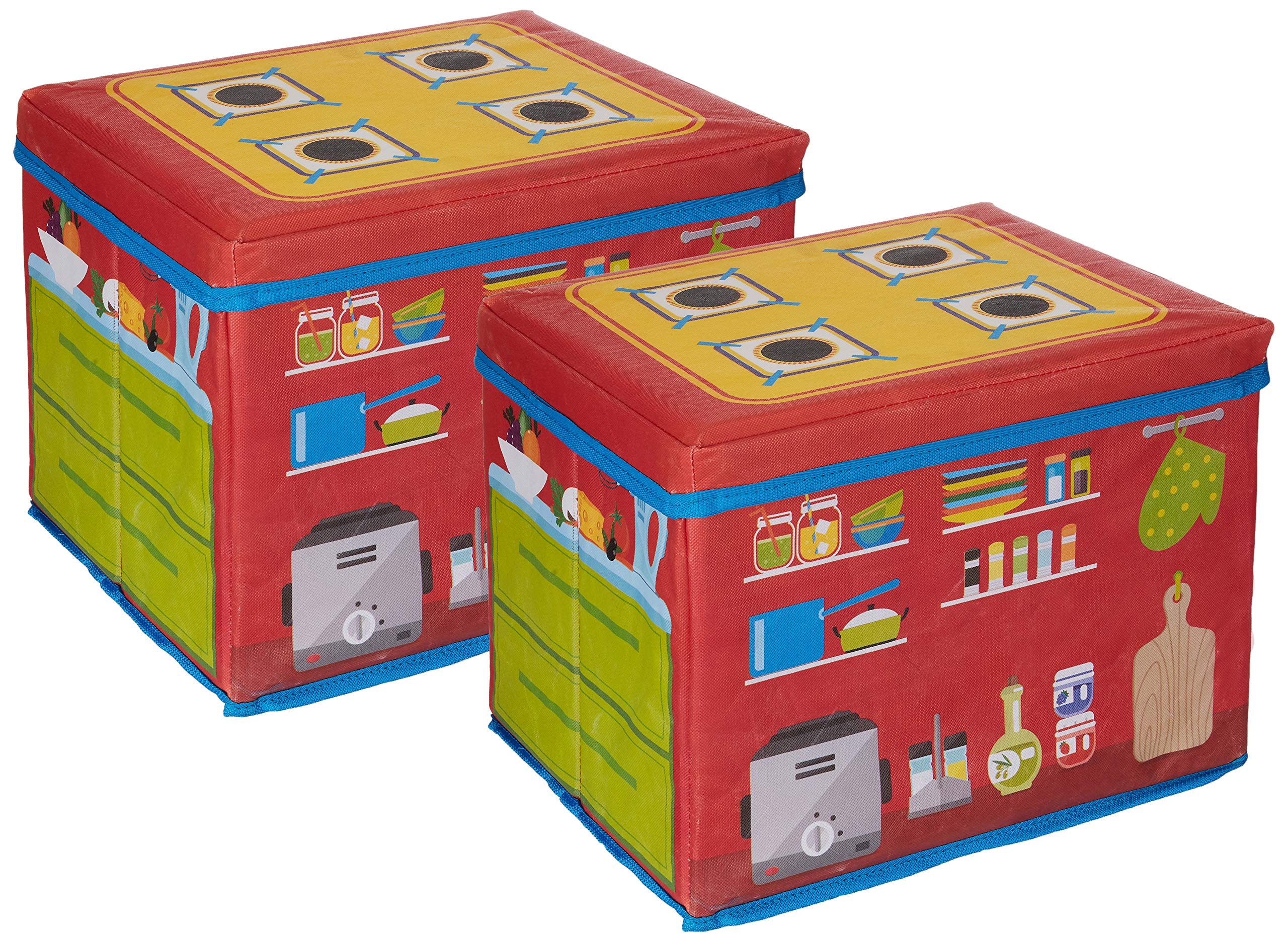 Amazon Brand - Jam & Honey Toy square Storage Box, Pack of 2, Red