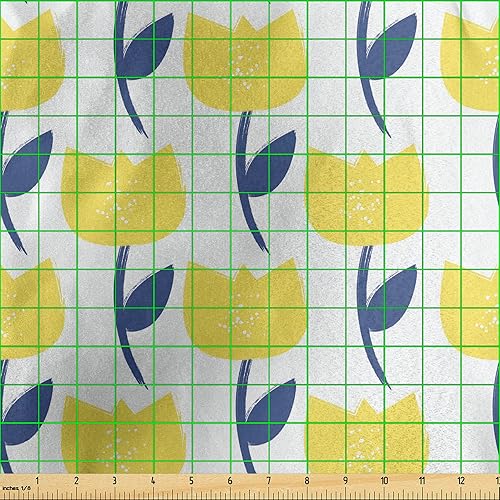 Miniatura 3 de Ambesonne Tulip Fabric by The Yard, Flower Branches Spring Flourishing Beauty Fragrance, Decorative Satin Fabric for Home Textiles and Crafts, 2