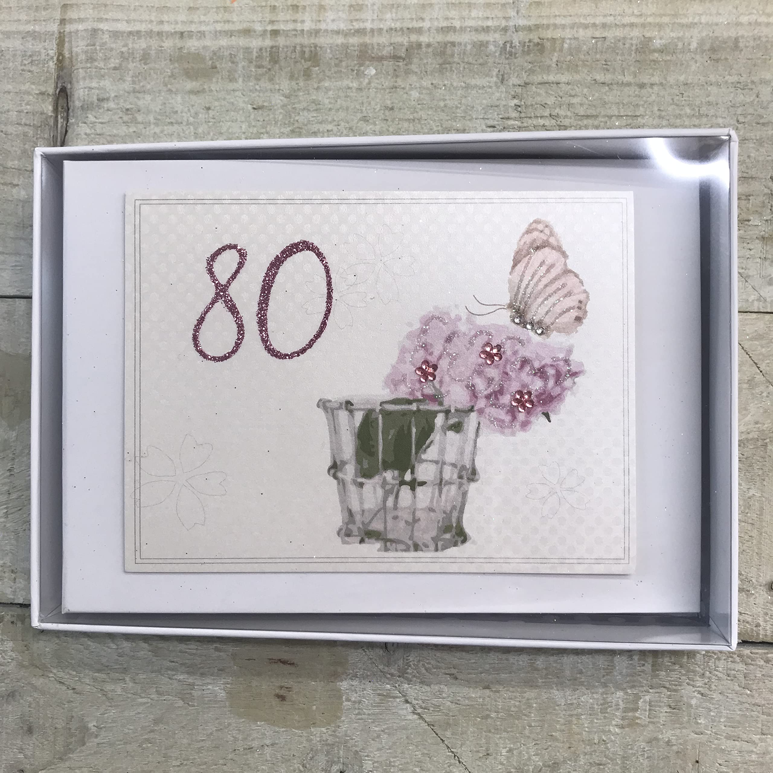 80TH Birthday. Special Occasion. Tiny Photo Album. Peonies & Butterfly Design. Hand Finished by WHITE COTTON CARDS (P80T)