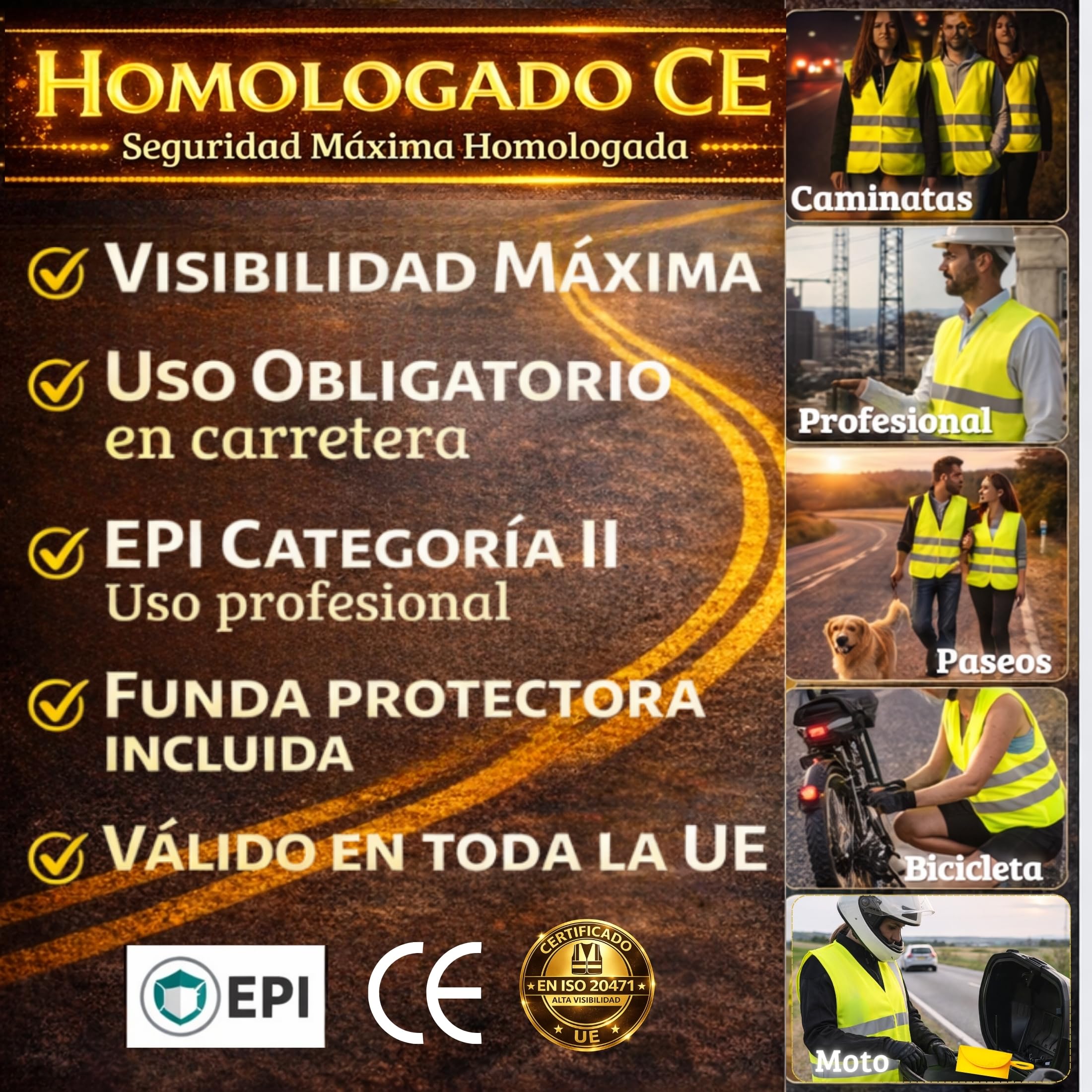 LiveLaif Pack 2 Chaleco Reflectante Homologado DGT ISO 20471 + 2 Fundas Grandes | Chaleco Trabajo Alta Visibilidad Amarillo | para Coche, Moto, Obra y Emergencias | Talla Única Unisex — view 3