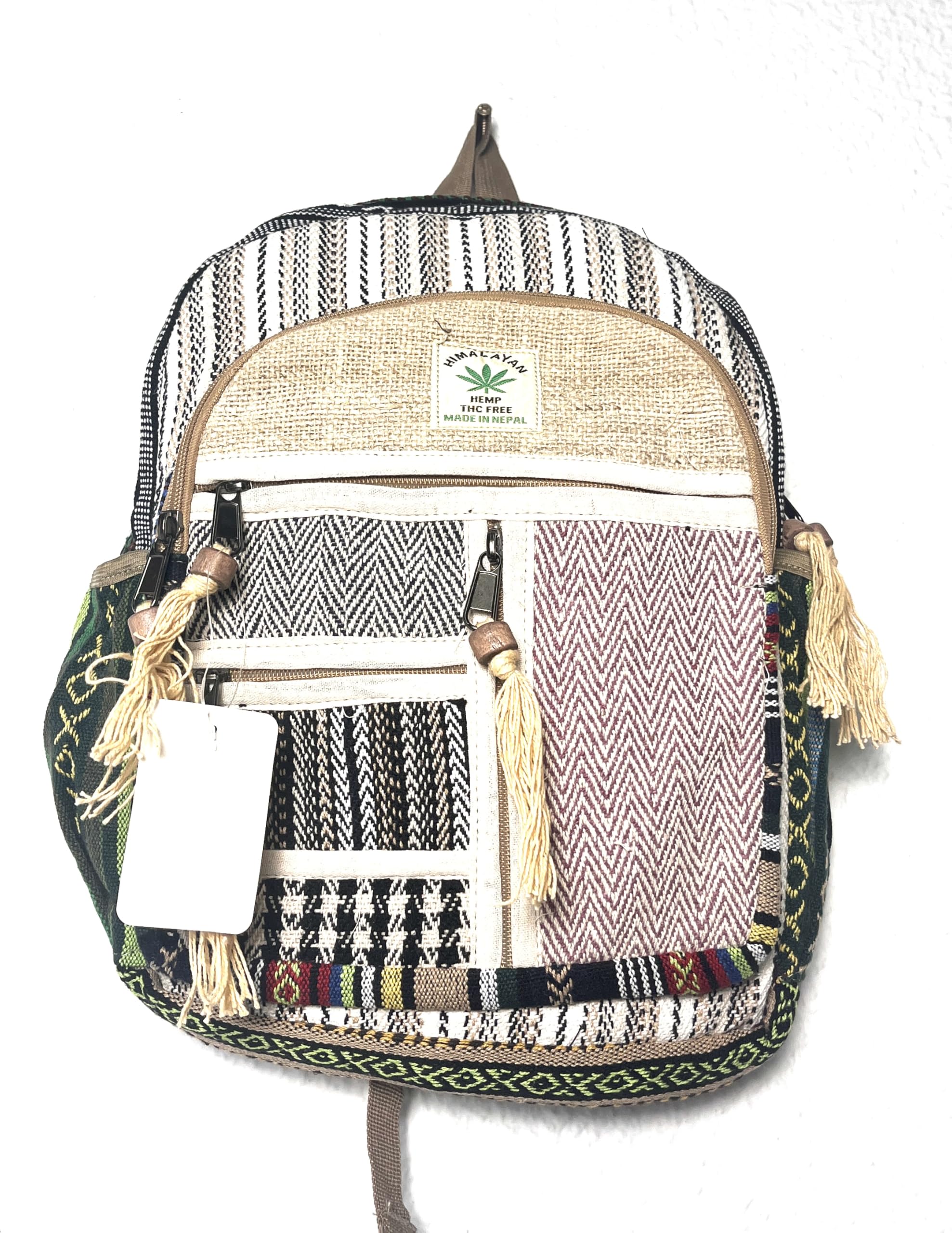 Mini Zaino Canapa e Cotone Stile Hippie Fatto a Mano in Nepal Multicolore