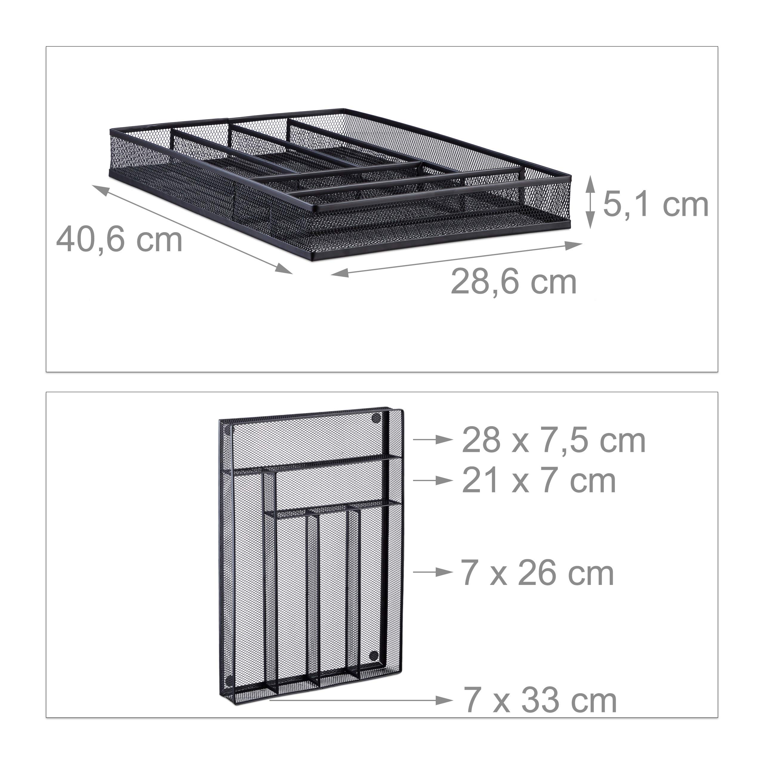 Relaxdays 10022513_46 Portaposate da Cassetto in Metallo Forato, Grande, Aperto, Misura L, HxLxP: 5,1x28,6x40,6 cm, Nero