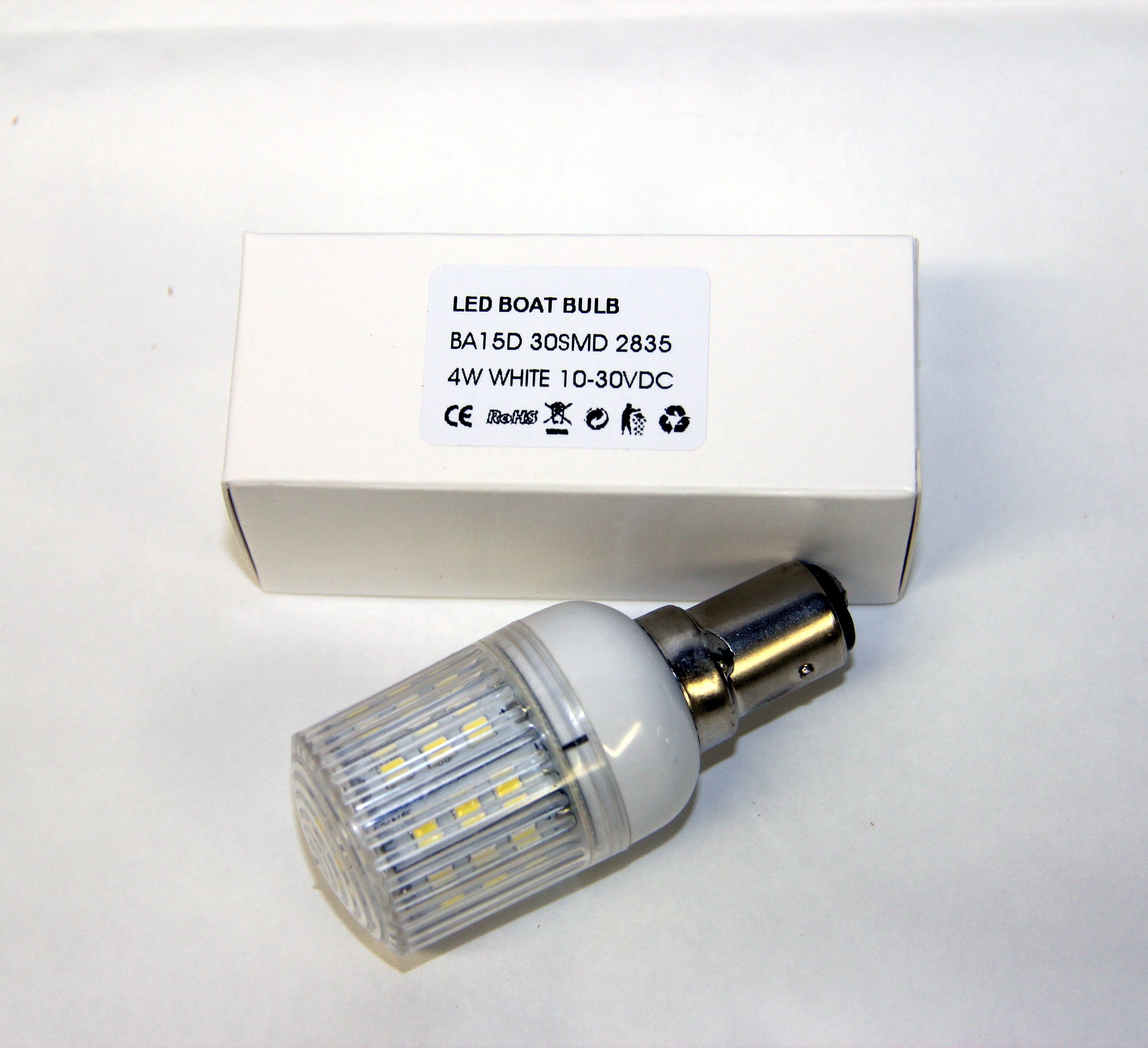 30 SMD LED BA15 Lamp IP with plastic cover IP65: bulb with 30 SMD LEDs BA15D white 4 Watt for Marine navigation lights of Boat Ship Yacht for port starboard masthead lights -made for Socket BA-15D - 12V - 24 Volt