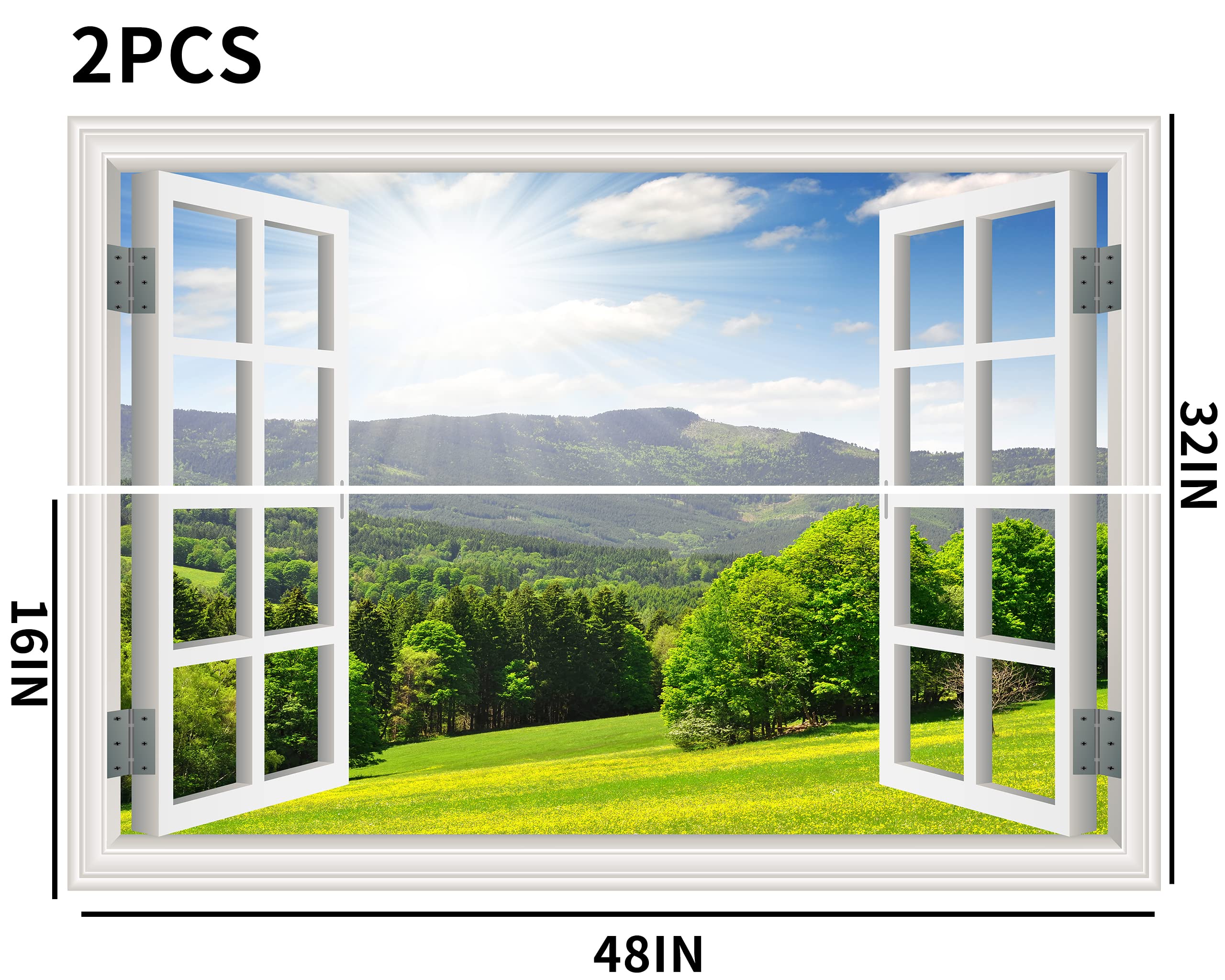 FLFK Fake Window Wall Sticker - Landscape Faux Window Wall Mural for Wall Decor, Stick and Peel Wall Decals,48"x32",Set of 2 Sheets — view 4