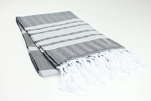 Miniatura 7 de Peshtemal - Toalla turca de espiga prémium para baño, playa, piscina, spa, 100% algodón turco auténtico (blanco y negro)