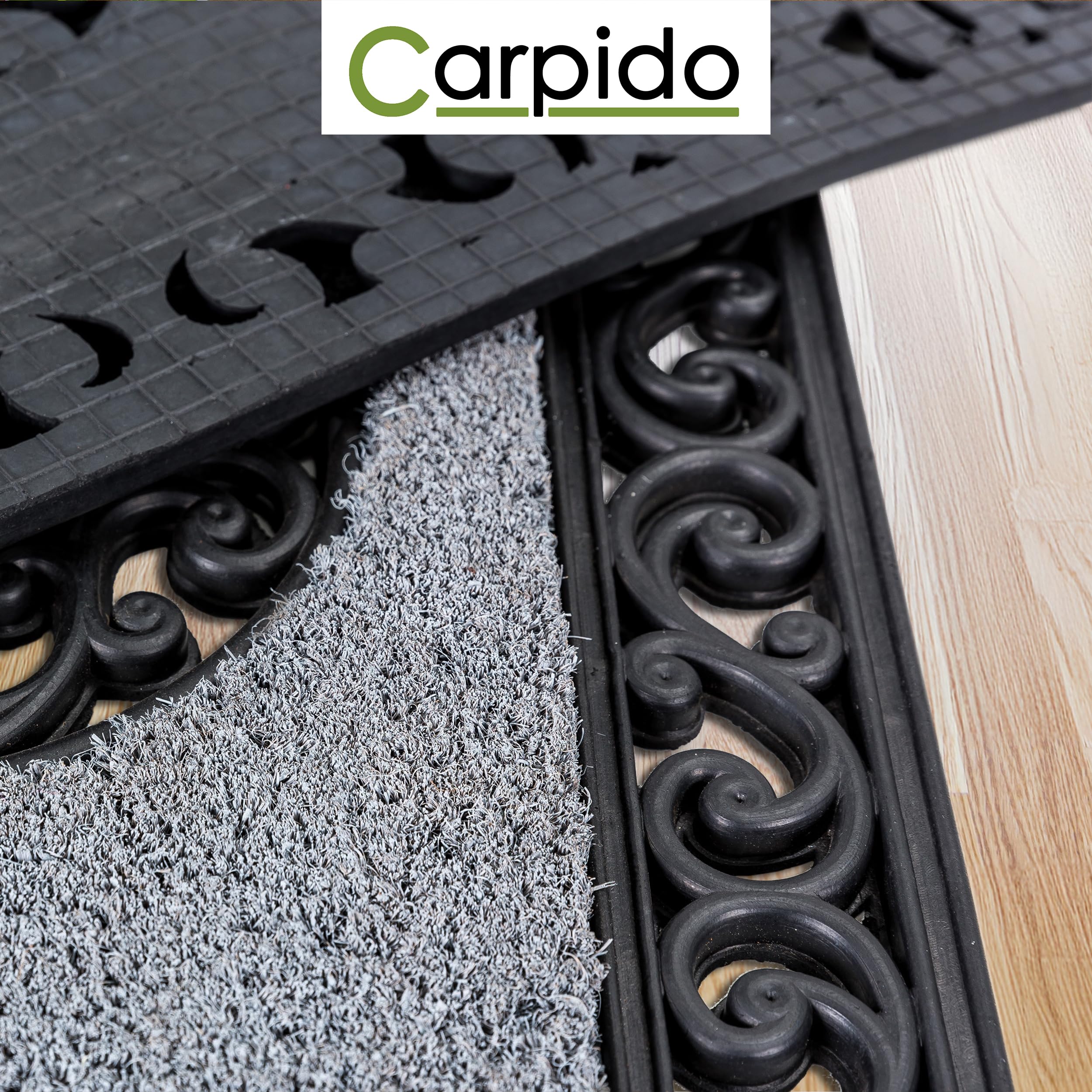 Carpido Zerbino grigio - Clean run 45x75 cm set di 2 - Zerbino per porte interne - Tappeto per ingressi in ambienti esterni coperti - Tappeto in cocco con bordo in gomma