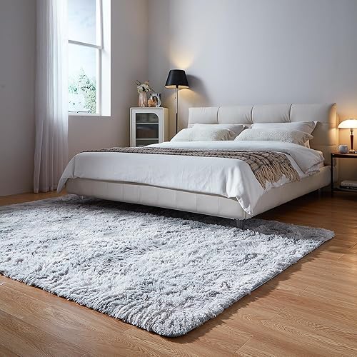 Miniatura 3 de Grozoken Alfombra suave de 3 x 5 pies, esponjosa, de felpa, antideslizante, para mesita de noche, dormitorio, suelo, interior, gris claro