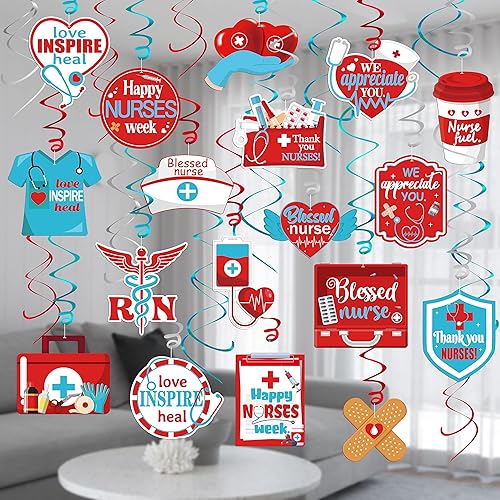 Miniatura 6 de 46 piezas de decoraciones de la semana de las enfermeras 2025, remolinos colgantes, agradecimiento/feliz enfermera, regalos de agradecimiento a