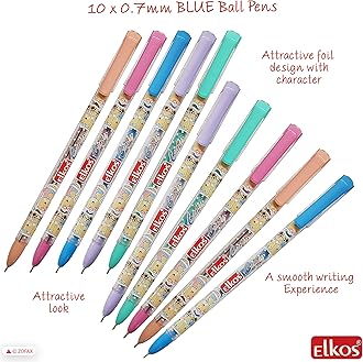ELKOS BLUE Ballpoint Pens, 0.7mm Fine Point, Pack of 10, Cuty Ball Pens, Smooth Writing, School Office Home Everyday Pens, ZOFAX Black Ball Pen