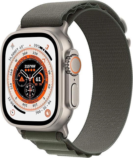 Apple Watch Ultra (GPS + Cellular, 49mm) Smart watch - Titanium Case with Green Alpine Loop - Small. Fitness Tracker, Precision GPS, Action Button, Extra-Long Battery Life, Brighter Retina Display