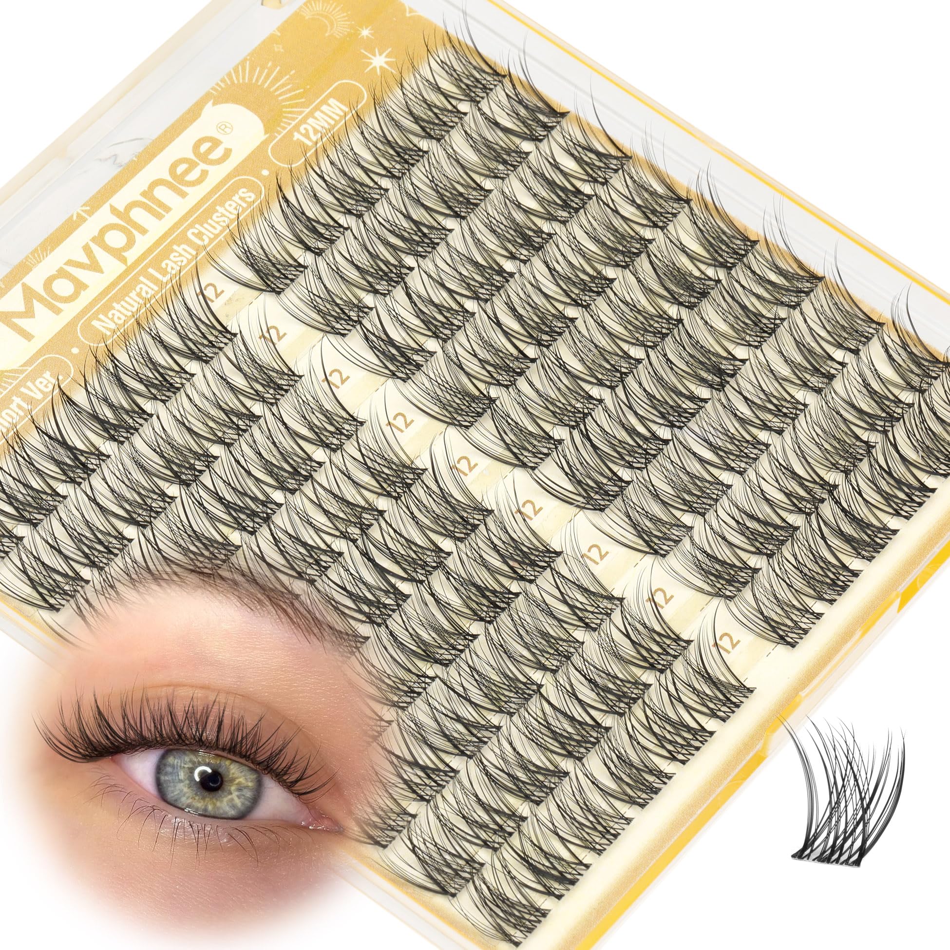 Photo 1 of 12MM Natural Eyelash Clusters Clear Band Lash Clusters Fluffy Individual Lashes DIY Cluster Lashes Wispy Cluster Eyelash Extensions for Polished Look (108PCS, CC Curve)