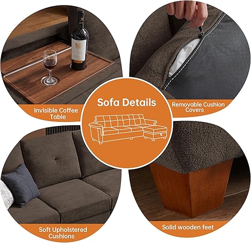Miniatura 5 de Sofá modular de 108 pulgadas, sofá convertible en forma de L con otomana y gran almacenamiento, sofá modular de 4 asientos con soporte para tazas,
