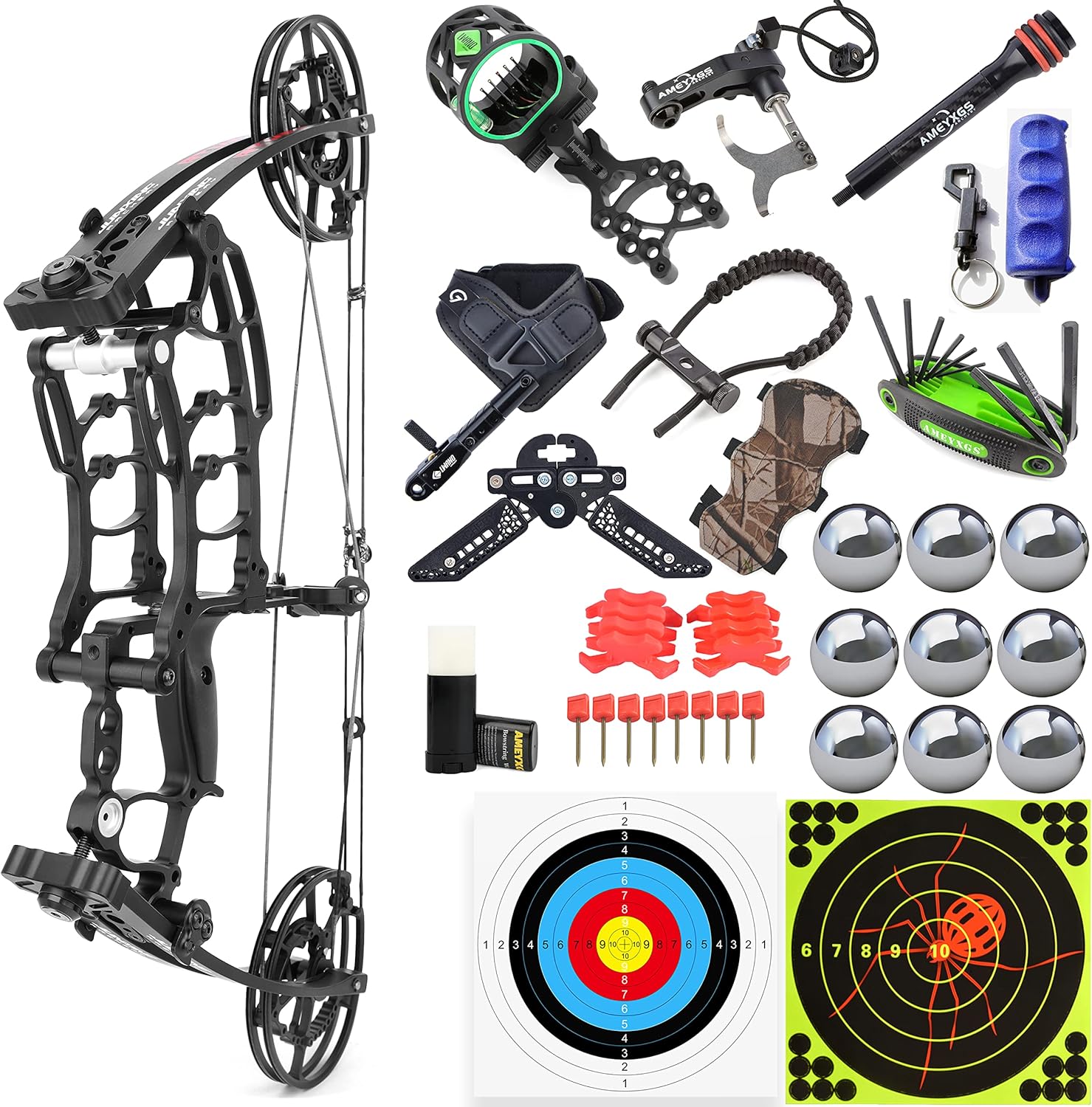Steel Ball Compound Bow Kit Dual Purpose Short-Axis Bow Archery Hunting Target Practice Target Shooting for Adults Youth 40-65lb Left/Right Handed Archer