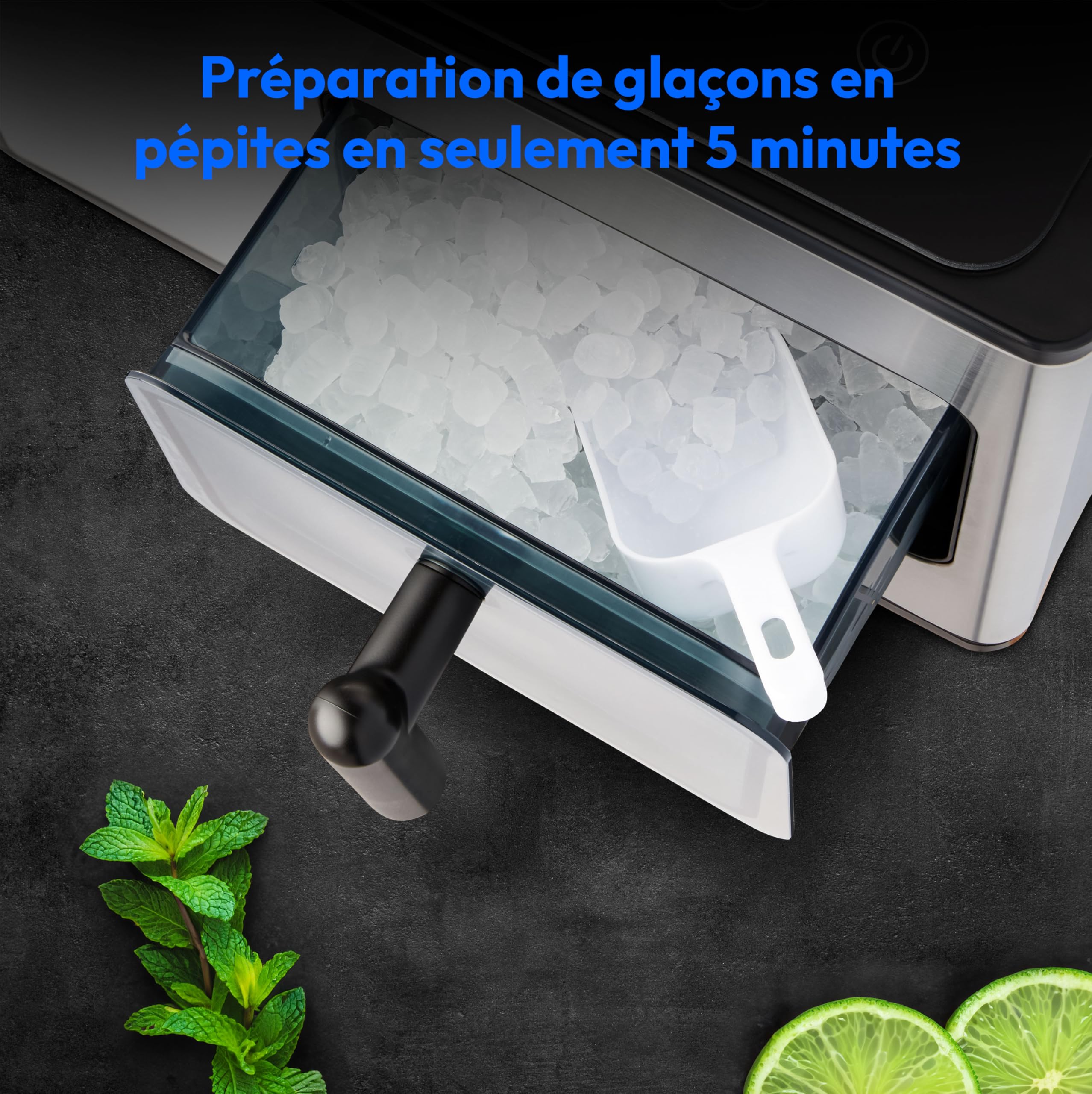 MEDION Machine à glaçons (Nugget glaçons, parfait pour boissons & cocktails, réservoir de 2 litres, jusqu'à 15kg de glaçons, temps de production court env. 5 min, panier amovible, autonettoyant, MD119
