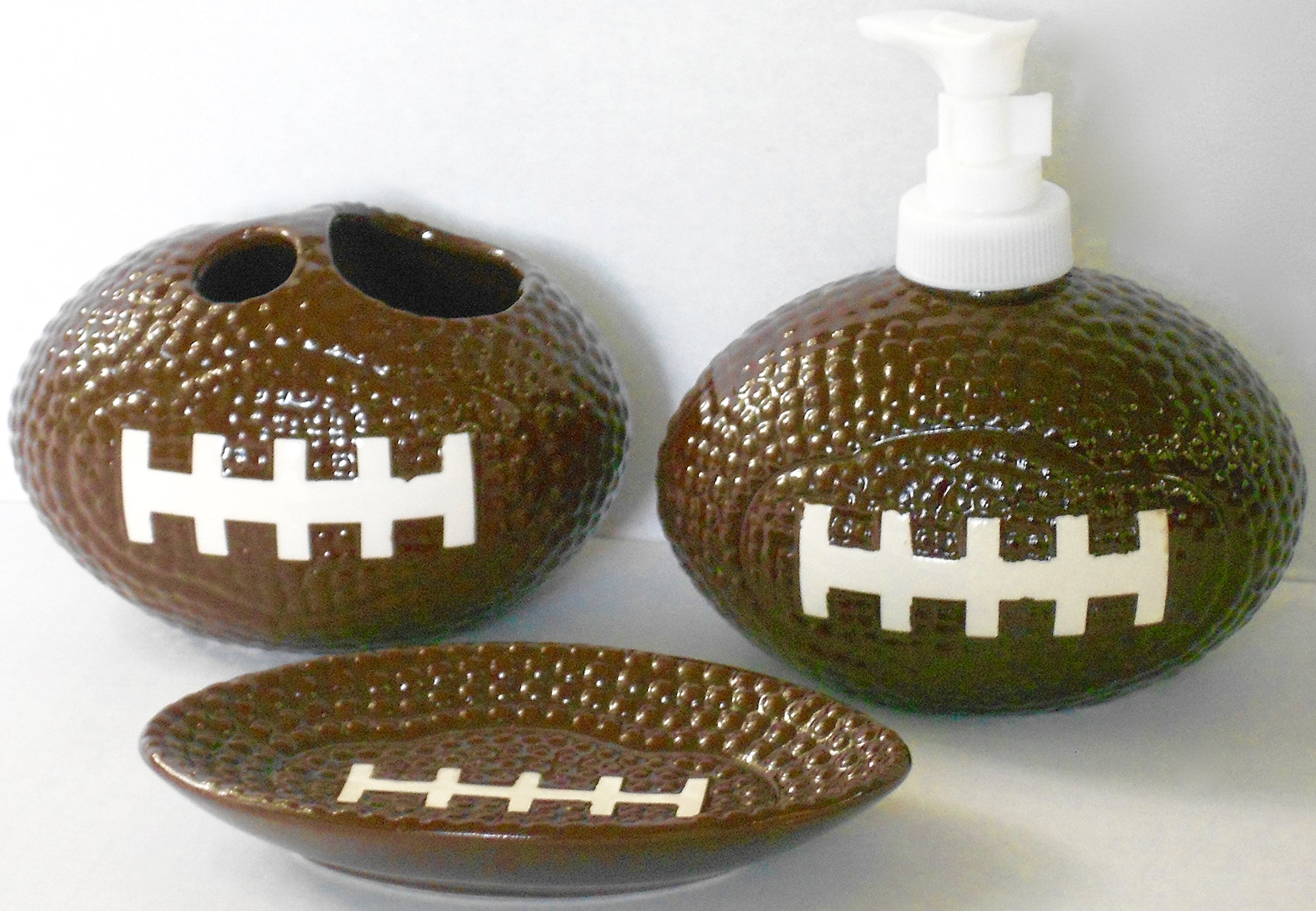 Greenbrier Sports Themed 3 Piece Stoneware Bathroom Accessories Bundle (Football)