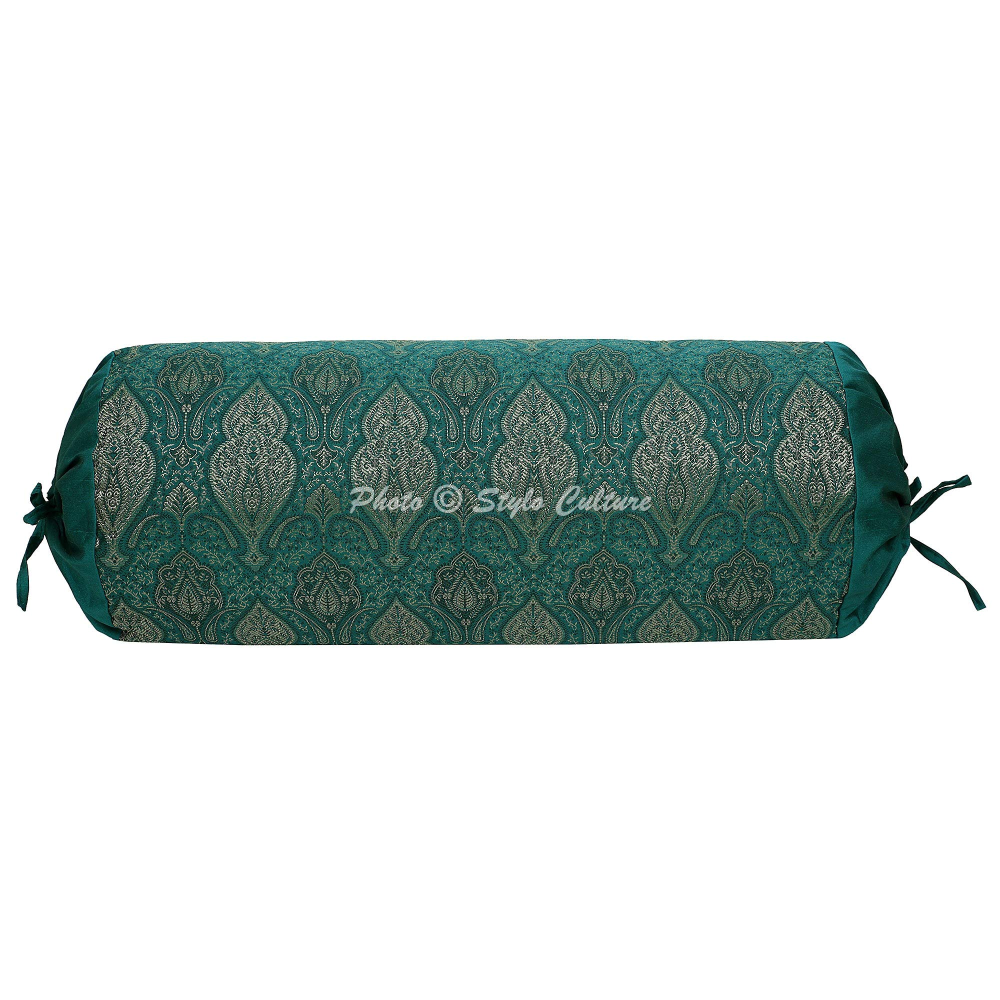 Federe Per Cuscini Tubolari Etnici 76x38 Cm – Jacquard Damascato Floreale Nero – Set Da 2 Copricuscini Decorativi Per Divano E Letto - 3
