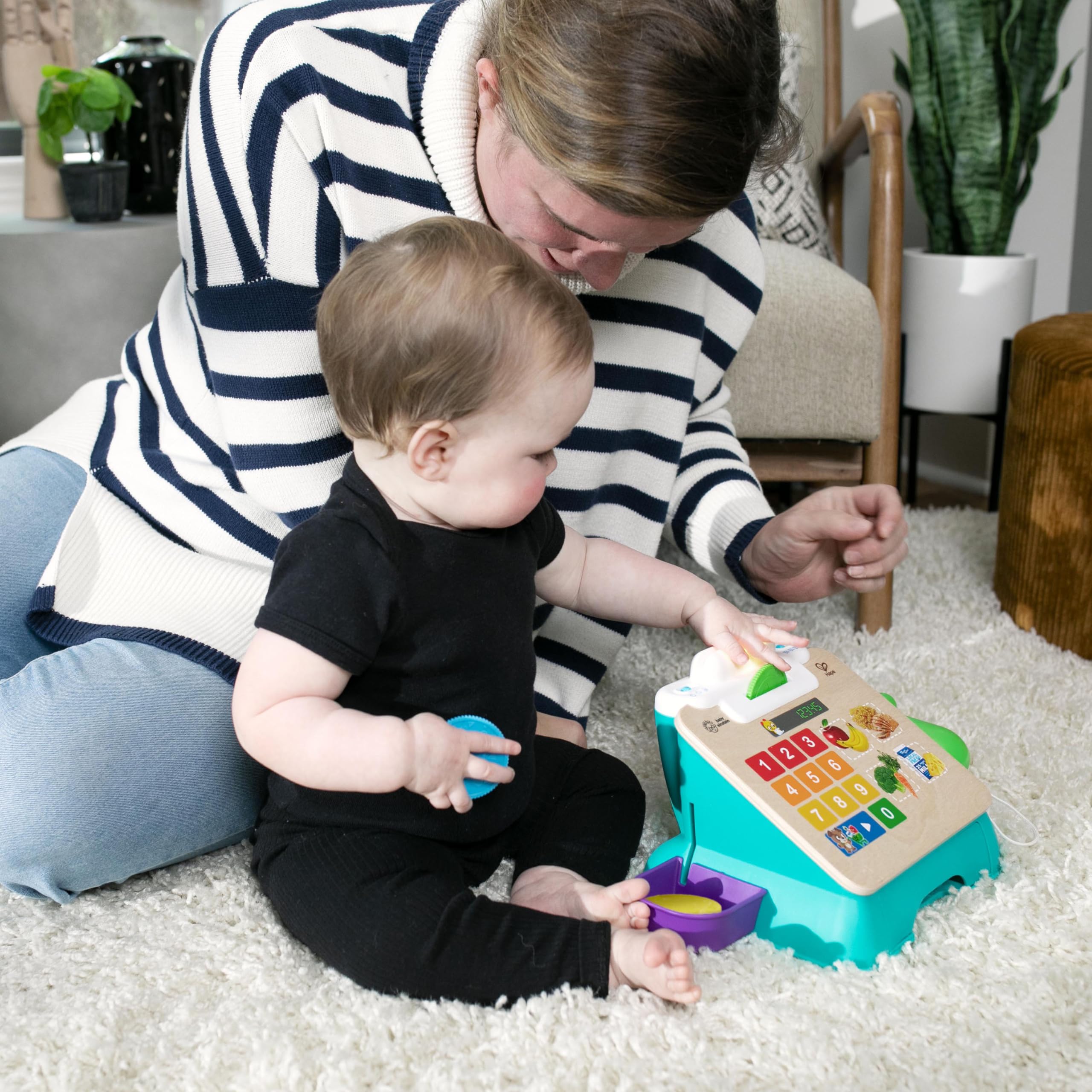 Baby Einstein + Hape Magic Touch Cash Register Pretend to Check Out Toy, z prawdziwymi dźwiękami i muzyką, dla dzieci w wieku od 9 miesięcy