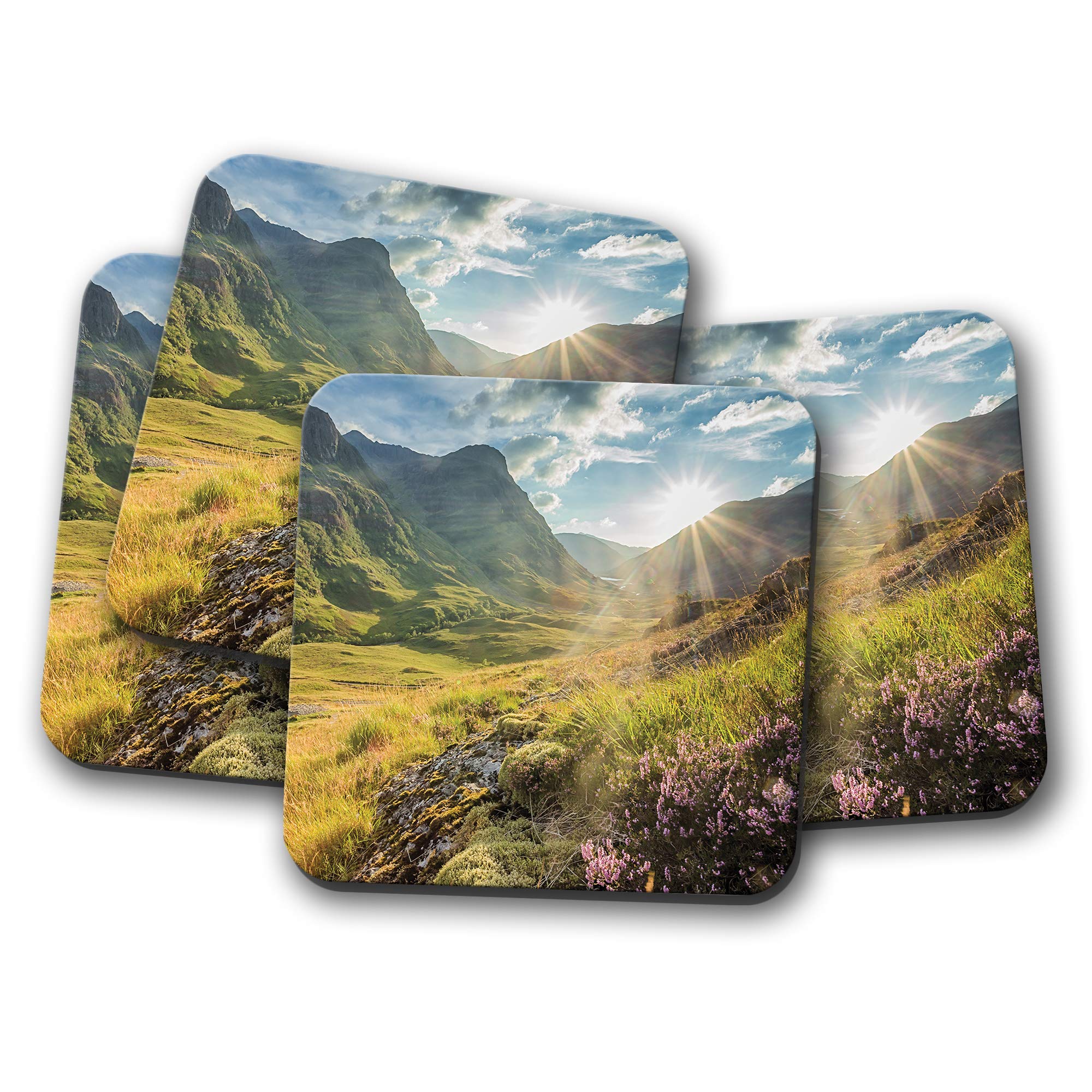 4 Set - Glencoe Mountains Highlands Scotland Coaster - Sunrise Travel #16116