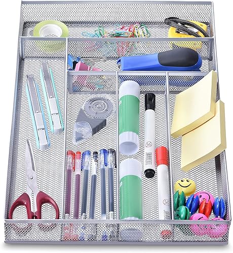 Miniatura 2 de WuGeShop Organizador de cajones de oficina, 6 compartimentos, bandeja organizadora de cajones de escritorio de malla para papelería, bandeja