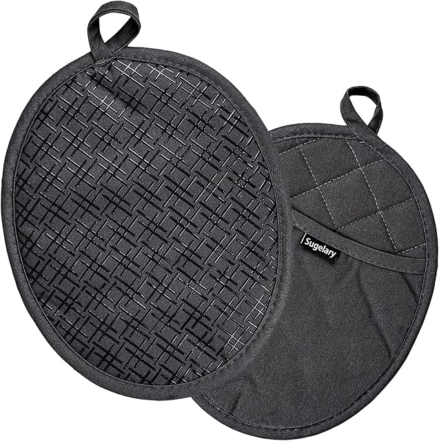 Suglary 2 in 1 Pot holder with Pocket, Oven Gloves Set Heat Resistant up to 260 Practical Hot Pads with Non-slip Silicone Handle and Hook Heat-resistant Kitchen Pot Holder for Cooking Kitchen