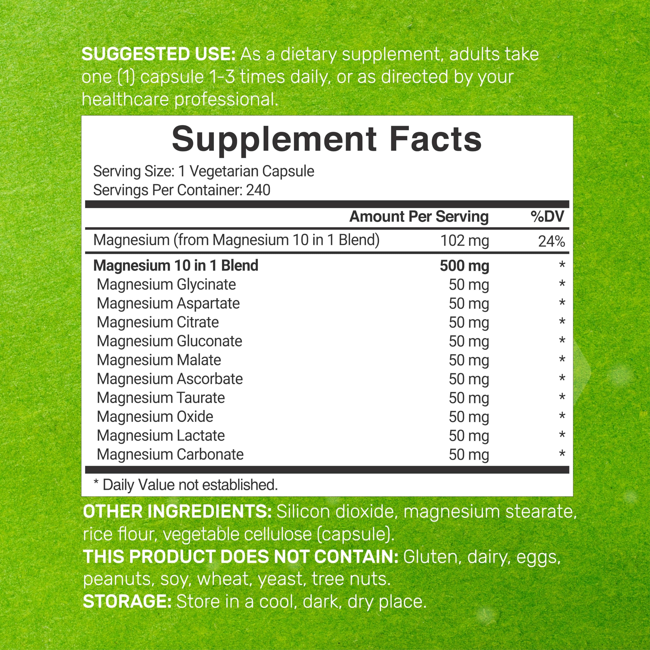Deal Supplement Magnesium Complex 500 mg Per Serving, 240 Veggie Capsules — Amazon image 2