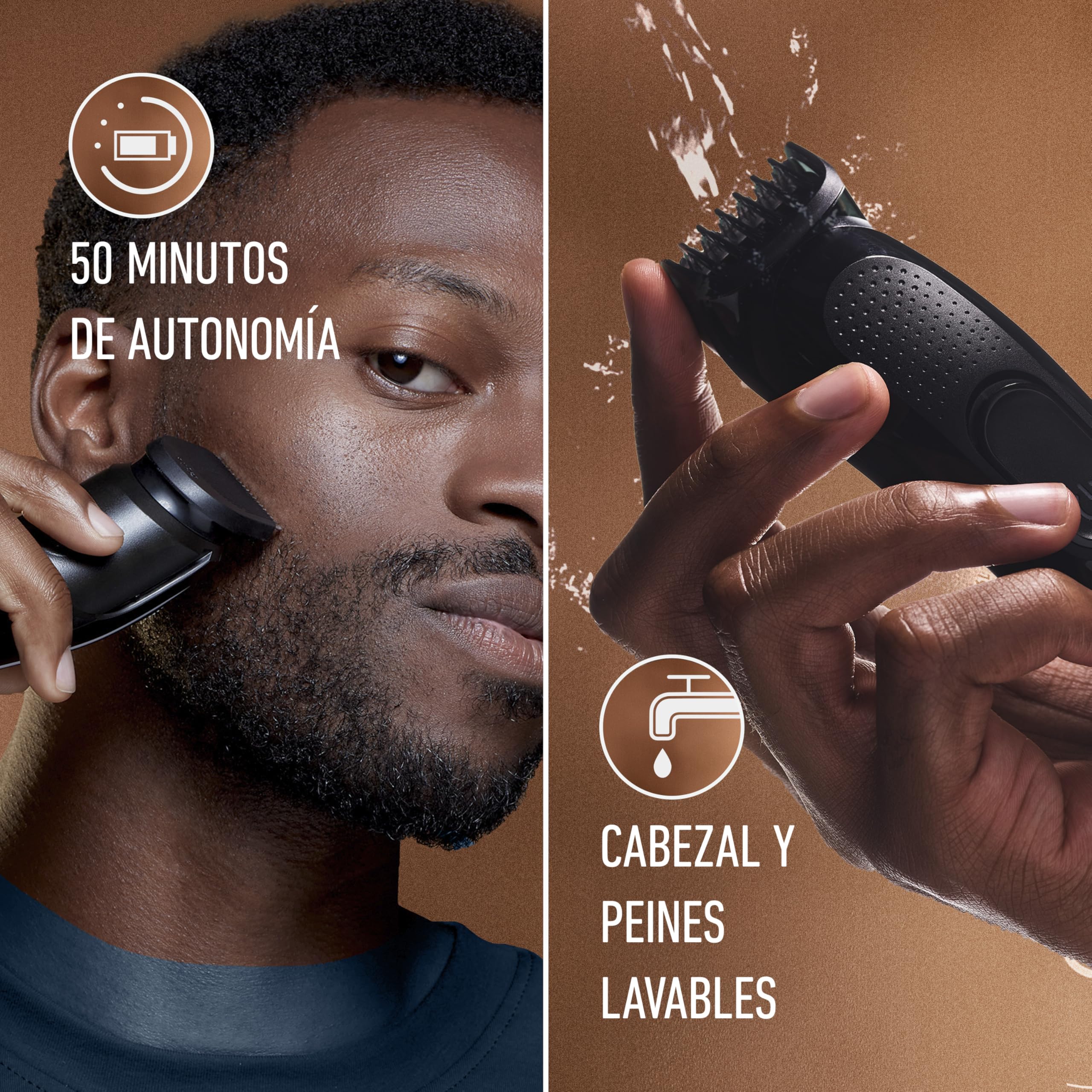 King C. Gillette Recortadora de Barba Hombre con 5 Accesorios | Cortapelos 3en1 con 5 Peines Lavables Y Cepillo de Limpieza, Máquina de Cortar Pelo Inalámbrica con Hoja Afilada de por Vida