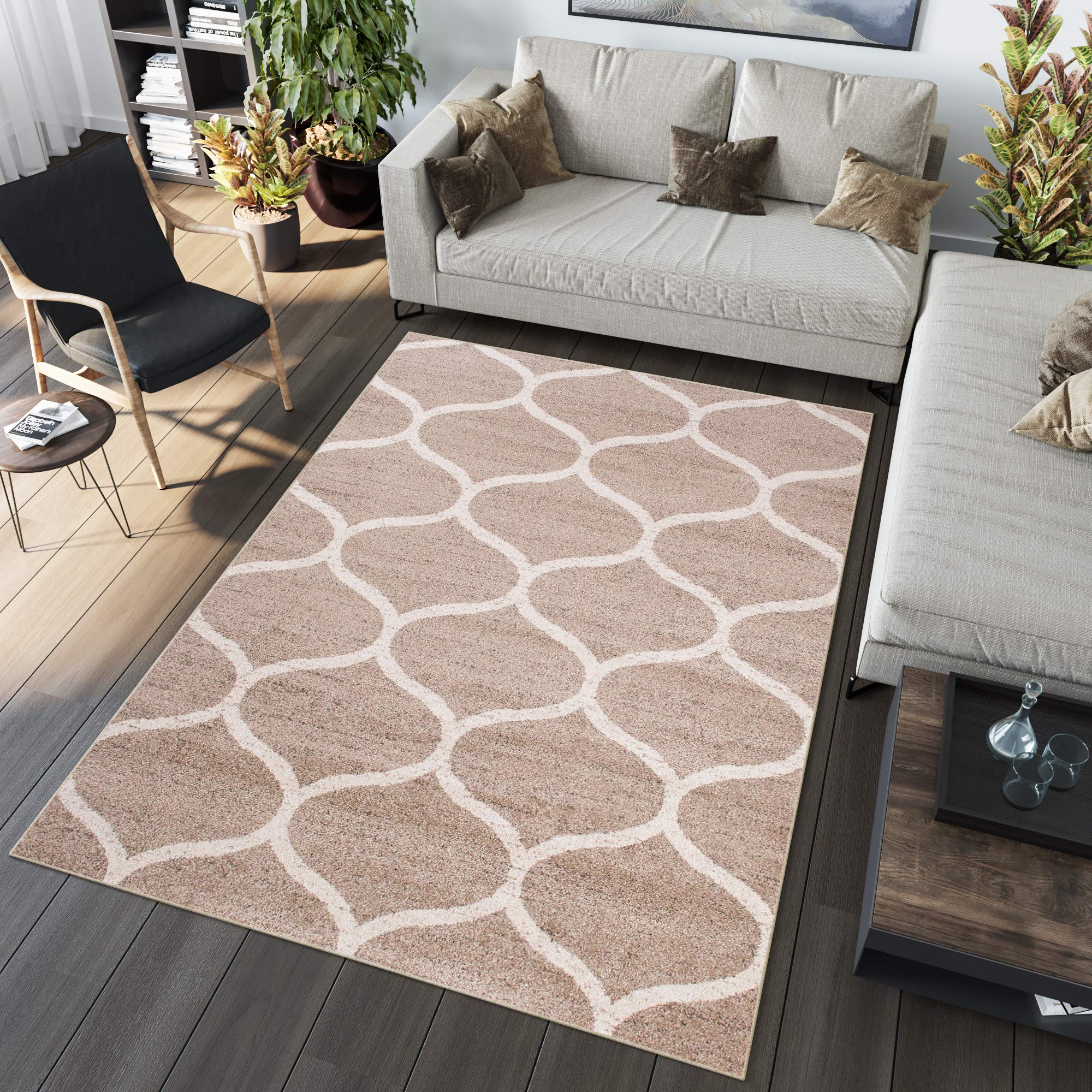 Tapiso Jawa dywan z krótkim włosiem, nowoczesny dywan w kolorze beżowo-kremowym z designerskim geometrycznym wzorem marokańskim, idealny do salonu, pokoju gościnnego, Ökotex 200 x 290 cm