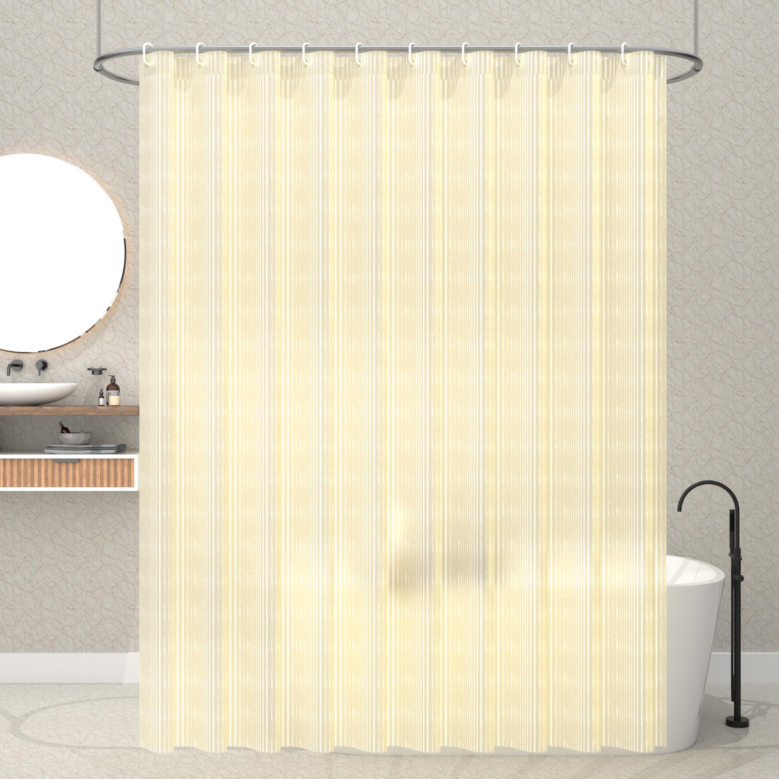 Shower Curtains for Bathroom | Waterproof Curtains with Hooks | PVC Self Lining Design Curtain | 7 Feet | Cream