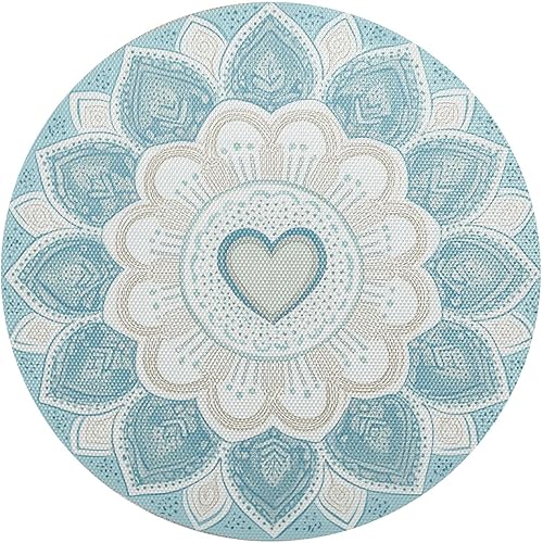 Sletend Juego de 6 manteles individuales redondos, con marco redondo, estilo mandala, lavable, resistente al calor, plástico de PVC, antideslizante,