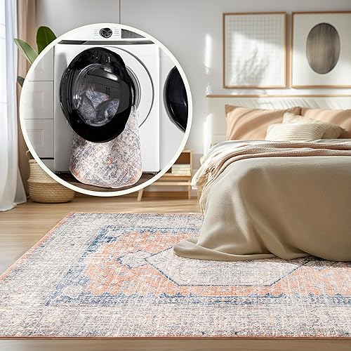 Miniatura 3 de nuLOOM Rain Haven - Alfombra vintage lavable a máquina, 3 x 5 pulgadas, lavable a máquina, alfombra de transición melocotónmarfil para sala de