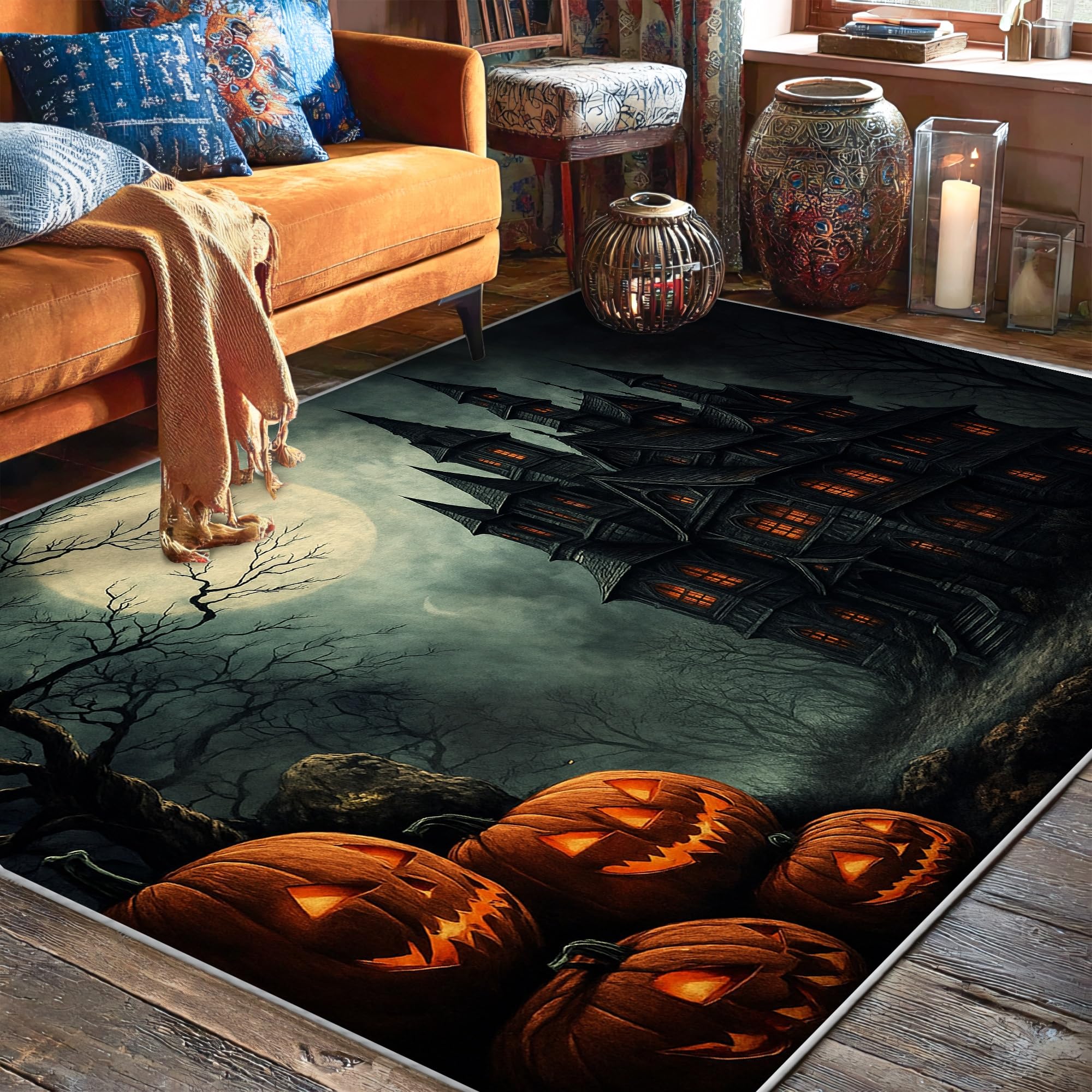 Tapis d'Halloween gothique avec envers antidérapant pour éviter les glissades